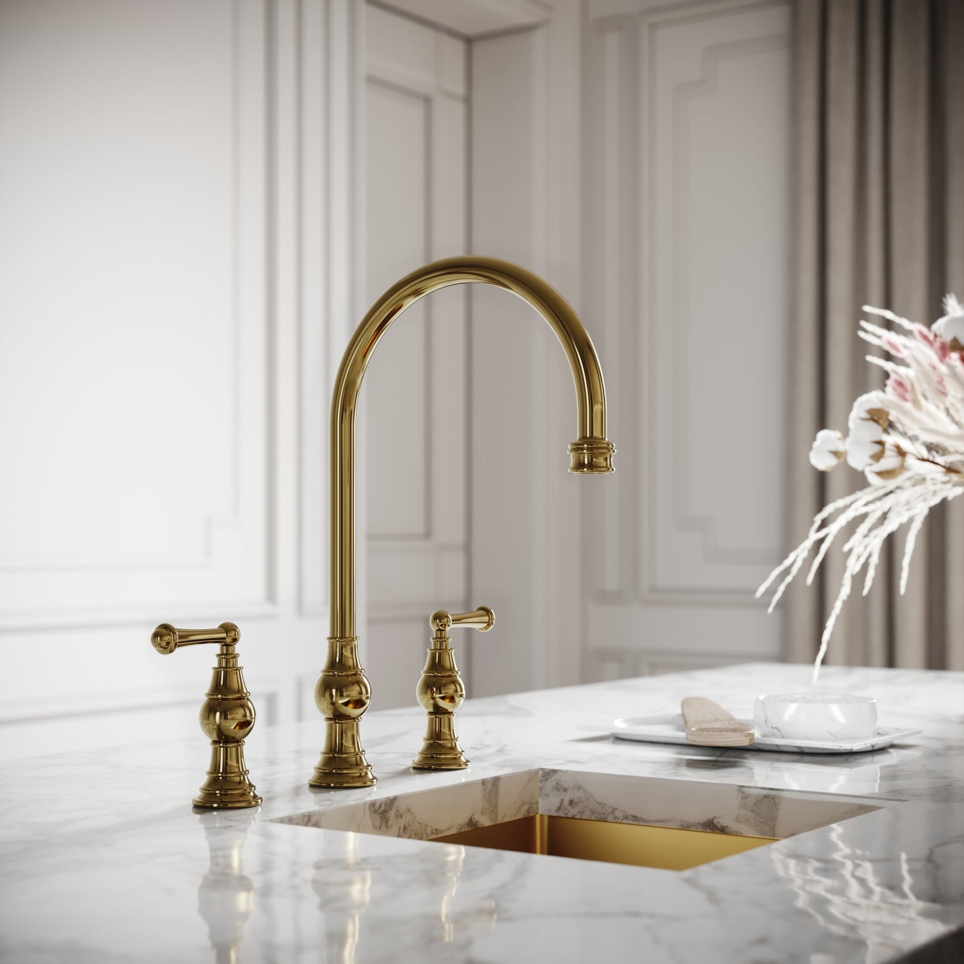 Grantley 3-Hole Traditional Kitchen Tap Polished Brass