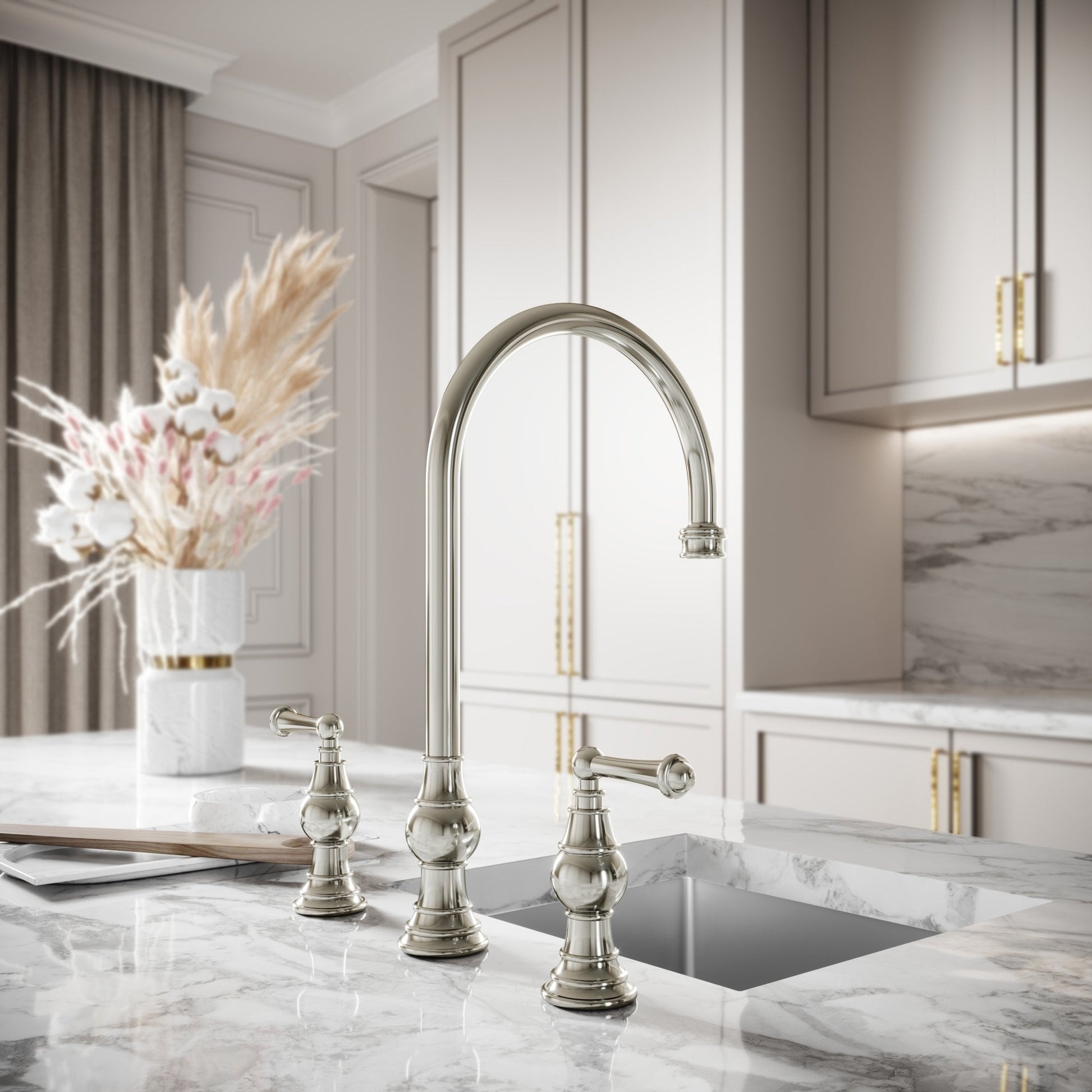 Grantley 3-hole Traditional Kitchen Tap Polished Nickel