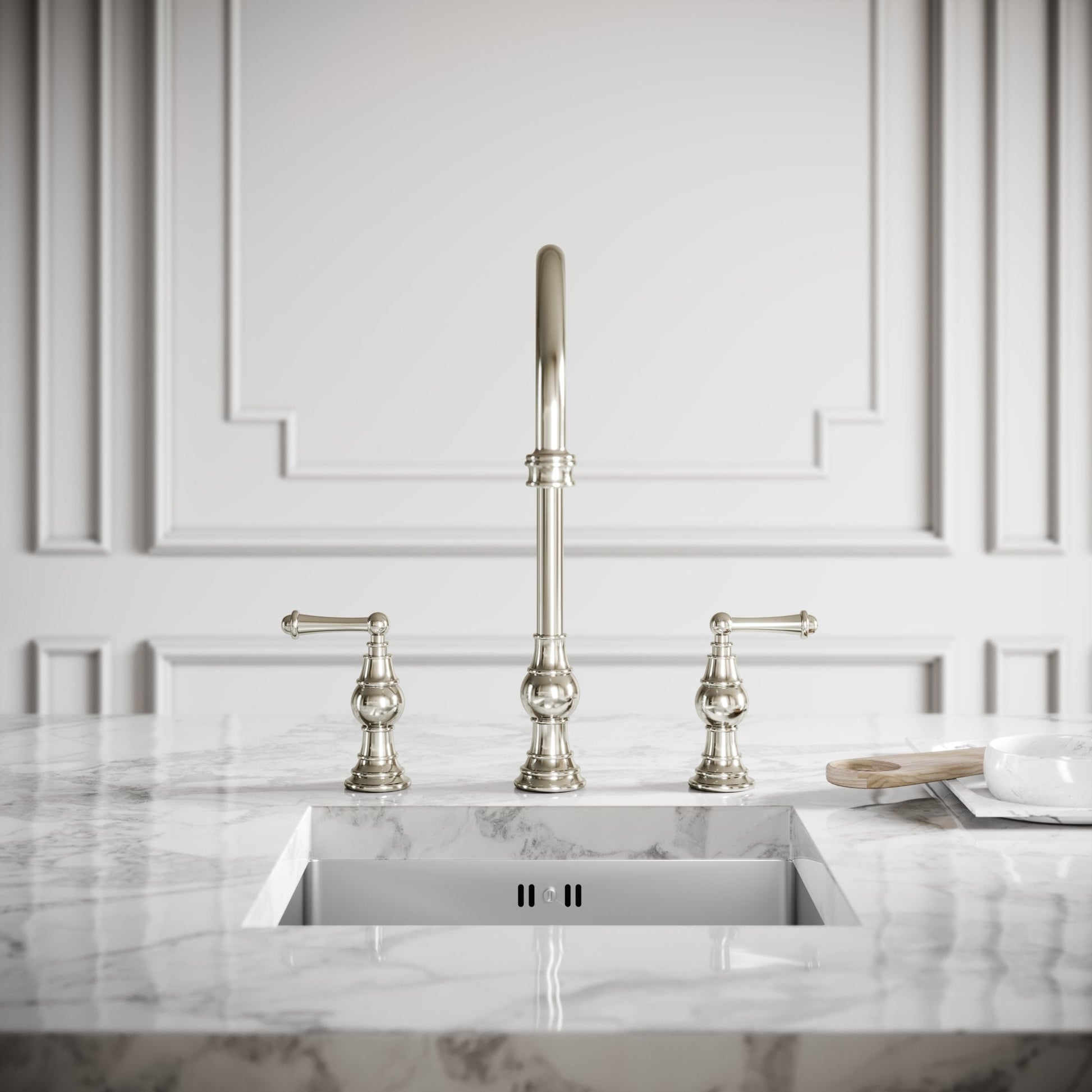 Grantley 3-hole Traditional Kitchen Tap Polished Nickel