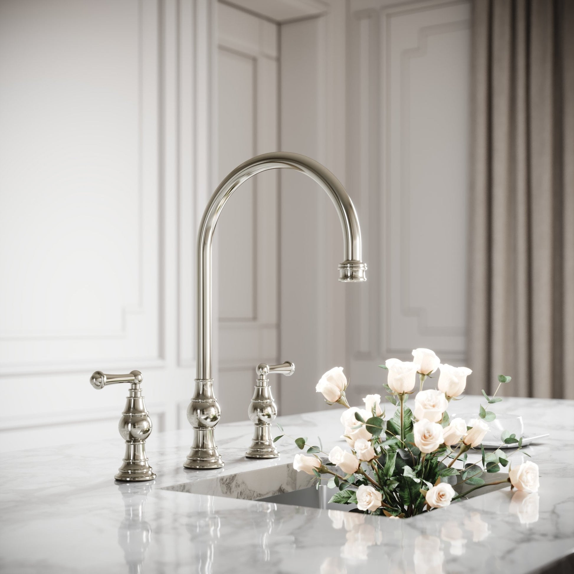 Grantley 3-hole Traditional Kitchen Tap Polished Nickel