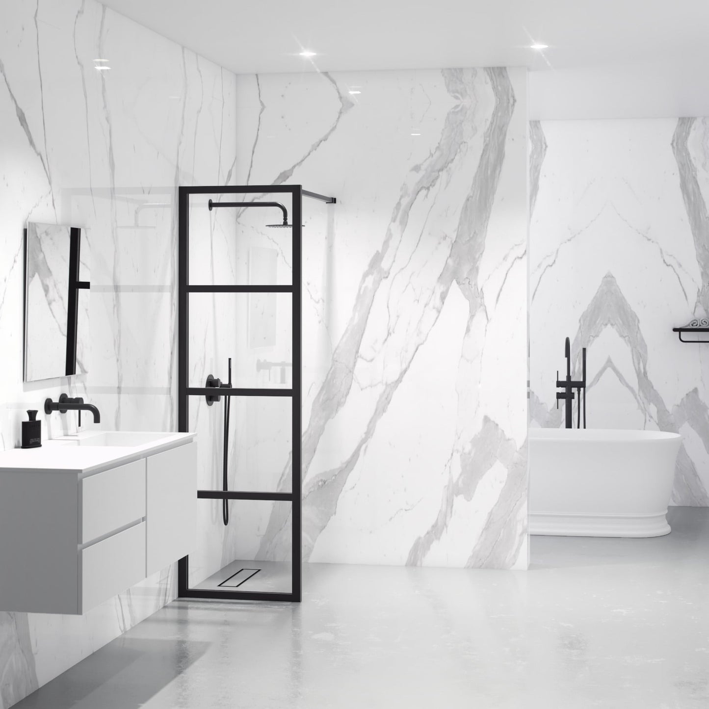 Industrial Style Matte Black Shower Screen (All sizes)