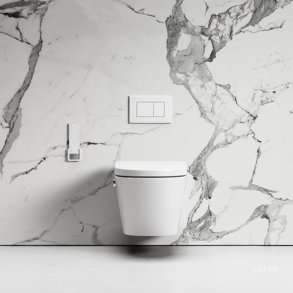 Intellismart Wall Hung Rimless Bidet Toilet with Concealed Cistern Frame and Matte White Flush Plate