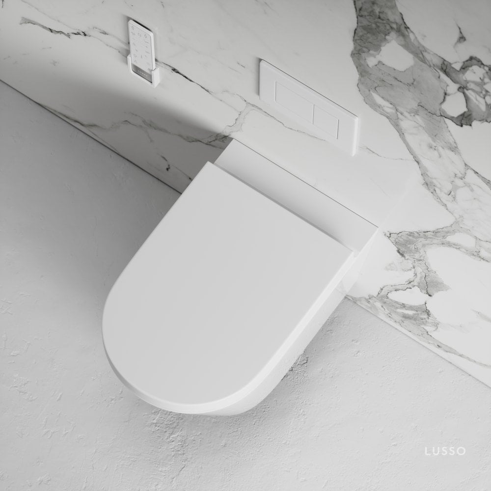 Intellismart Wall Hung Rimless Bidet Toilet with Concealed Cistern Frame and Matte White Flush Plate