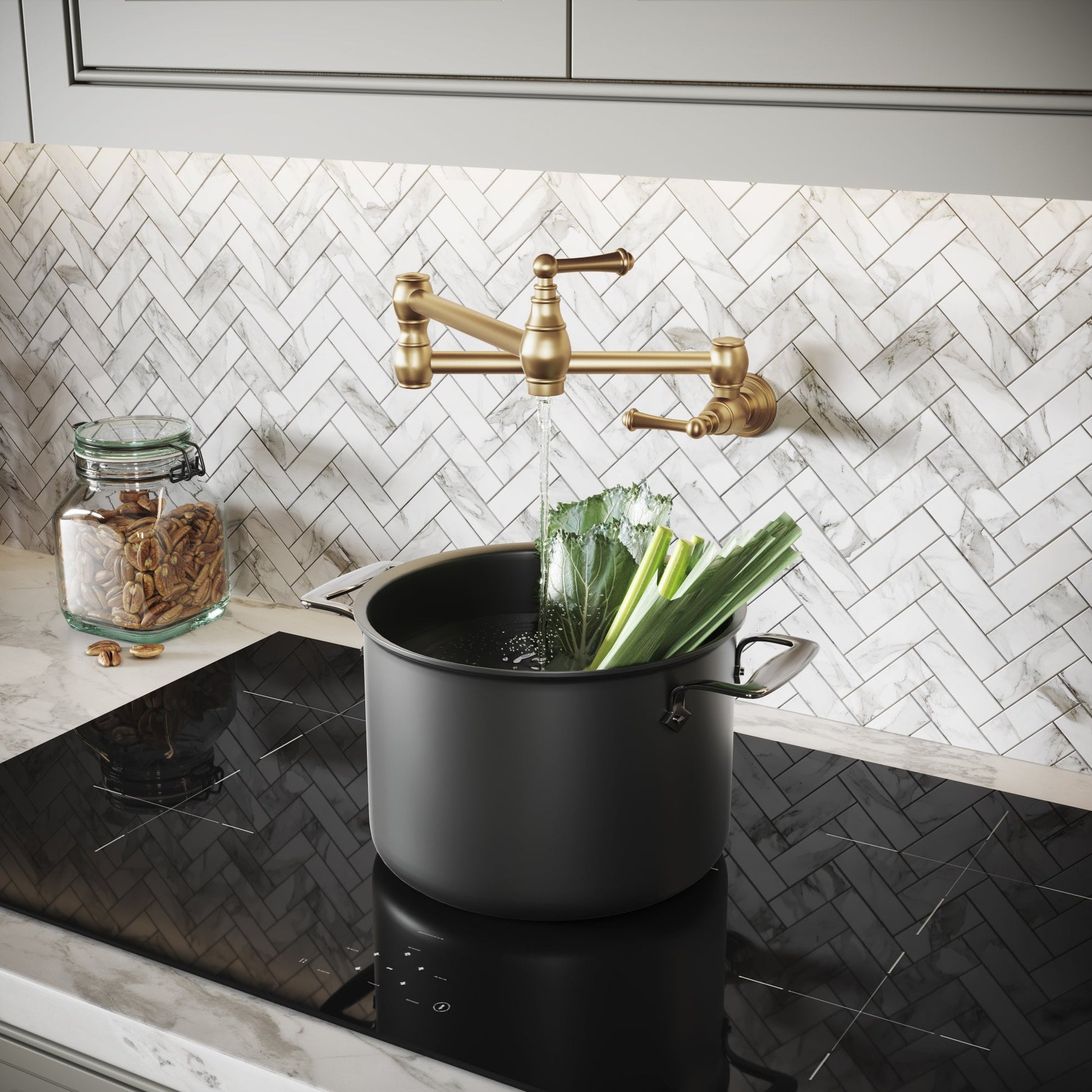 Kempton Traditional Kitchen Pot Filler Tap Brushed Gold