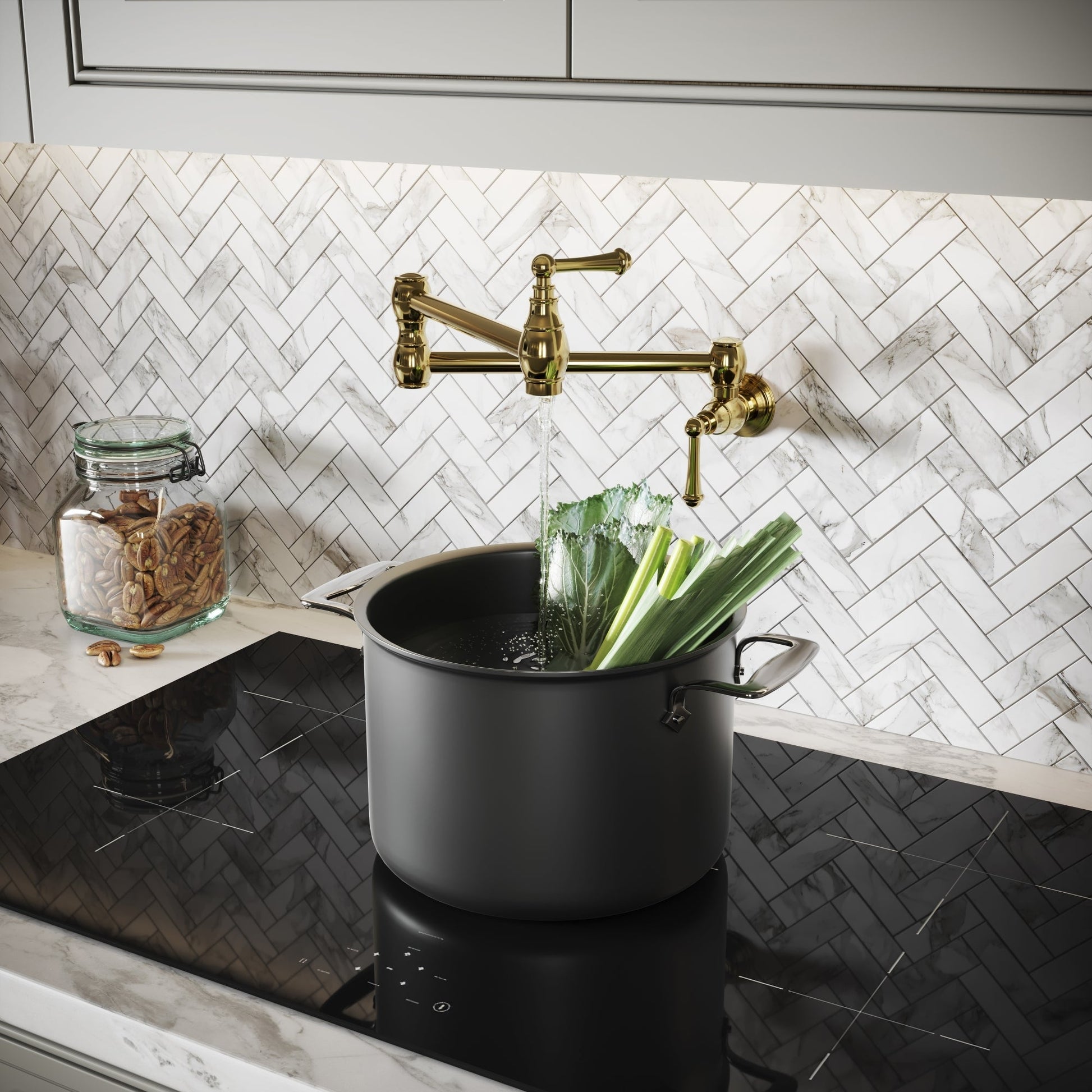 Kempton Traditional Kitchen Pot Filler Tap Polished Brass