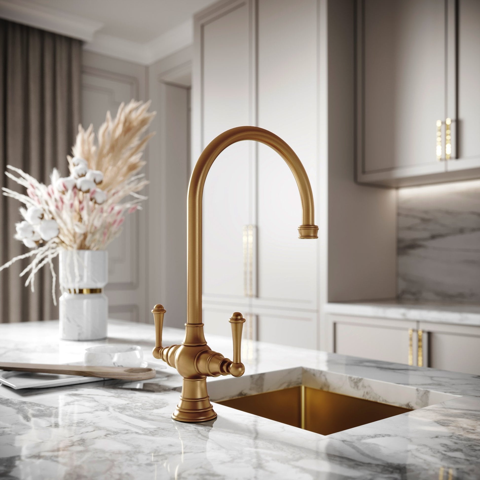 Lambeth Single Hole Traditional Kitchen Tap Brushed Gold