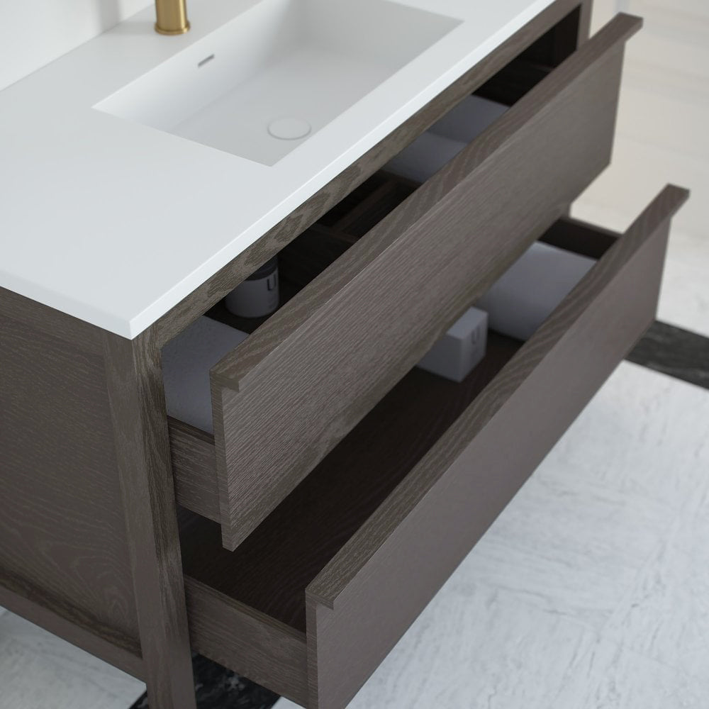 Langham Grey Oak Vanity Unit with Stone Basin 1200mm
