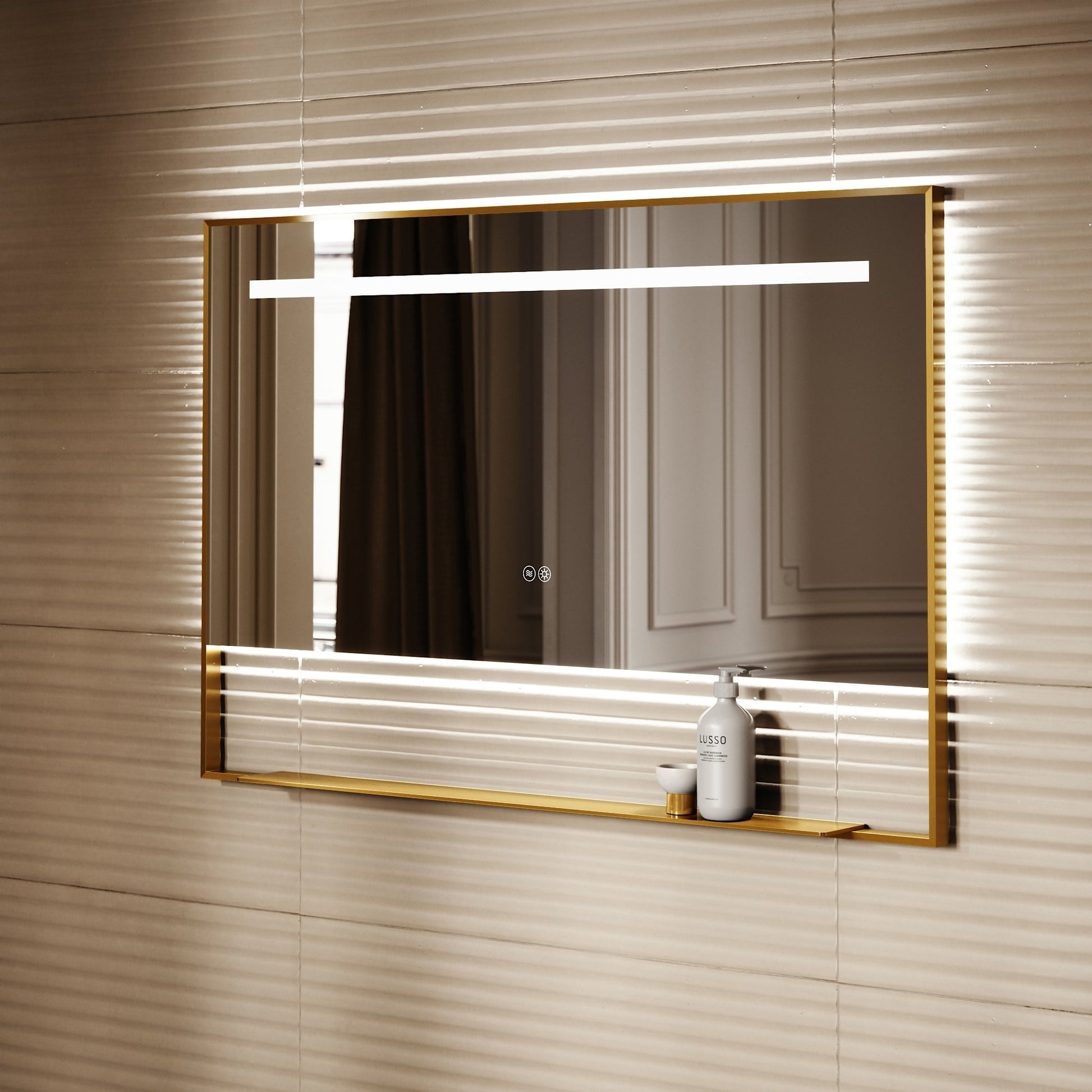 Levante Brushed Gold Mirror With Natural White LED light and Demister 1200mm