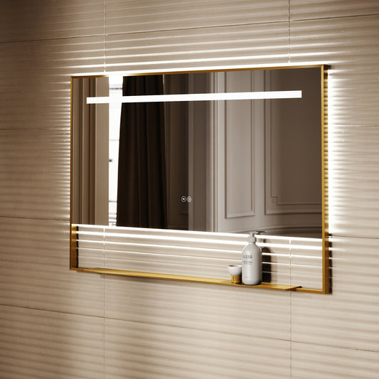 Levante Brushed Gold Mirror With Natural White LED light and Demister 1200mm