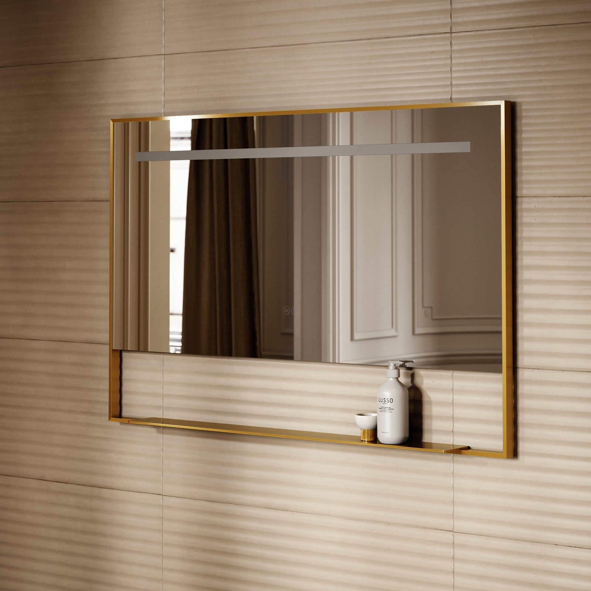 Levante Brushed Gold Mirror With Natural White LED light and Demister 1200mm