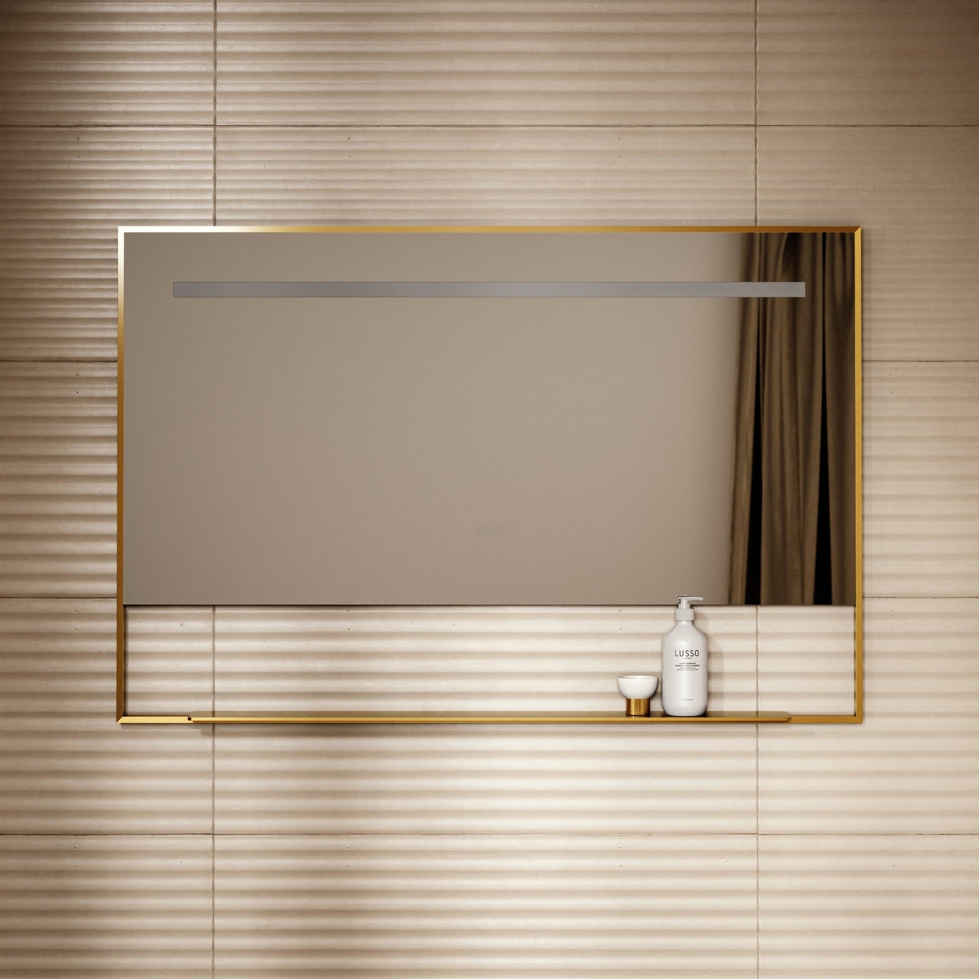 Levante Brushed Gold Mirror With Natural White LED light and Demister 1200mm