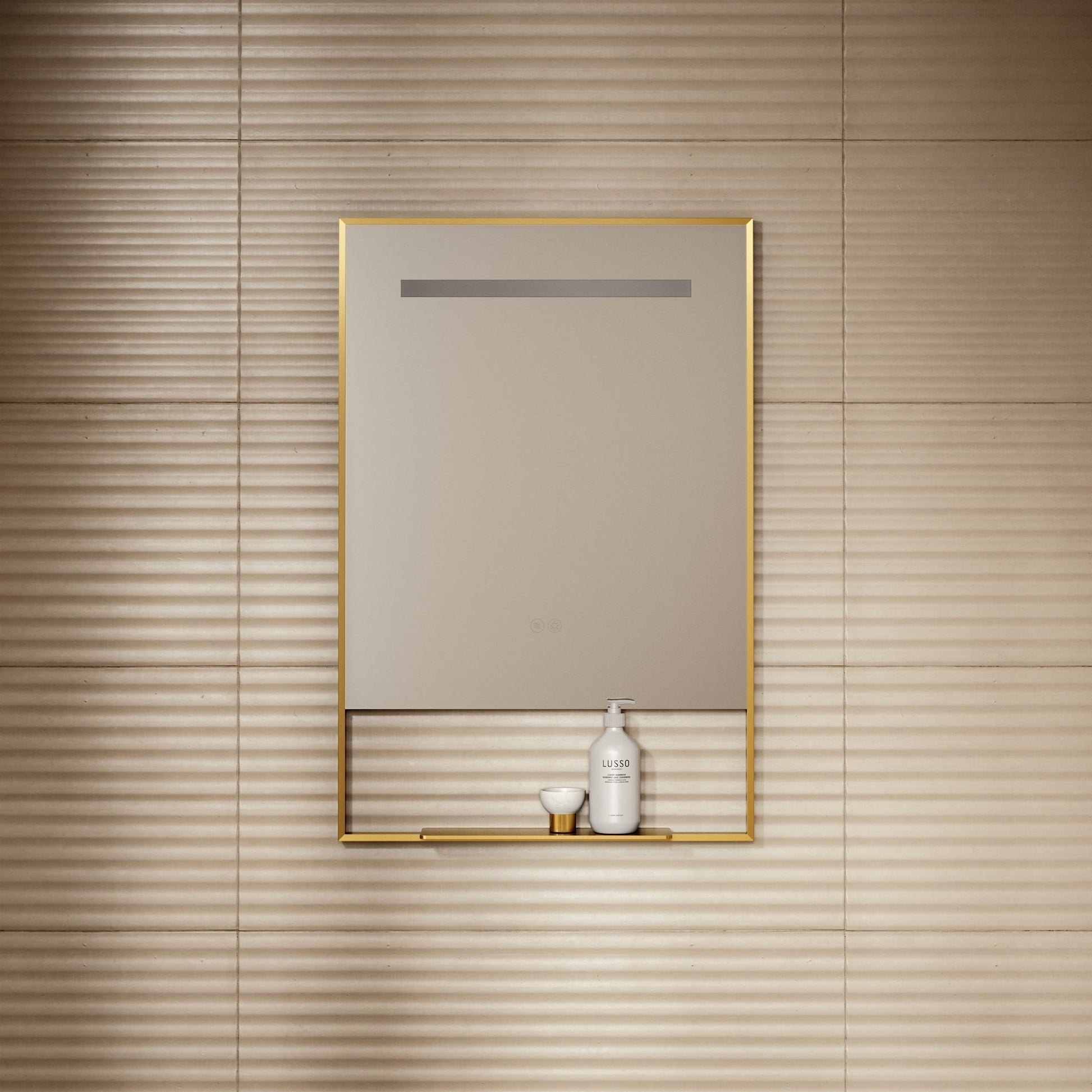 Levante Brushed Gold Mirror With Natural White LED light and Demister 600mm