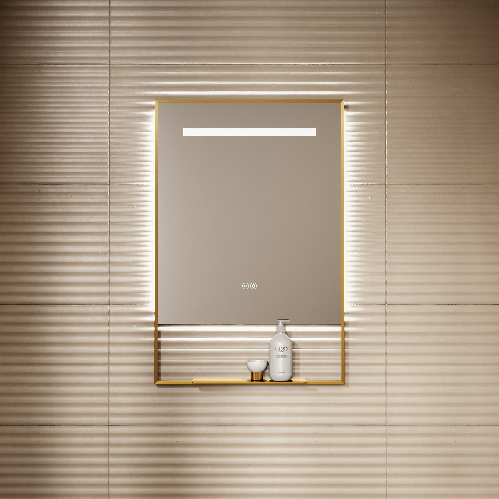 Levante Brushed Gold Mirror With Natural White LED light and Demister 600mm