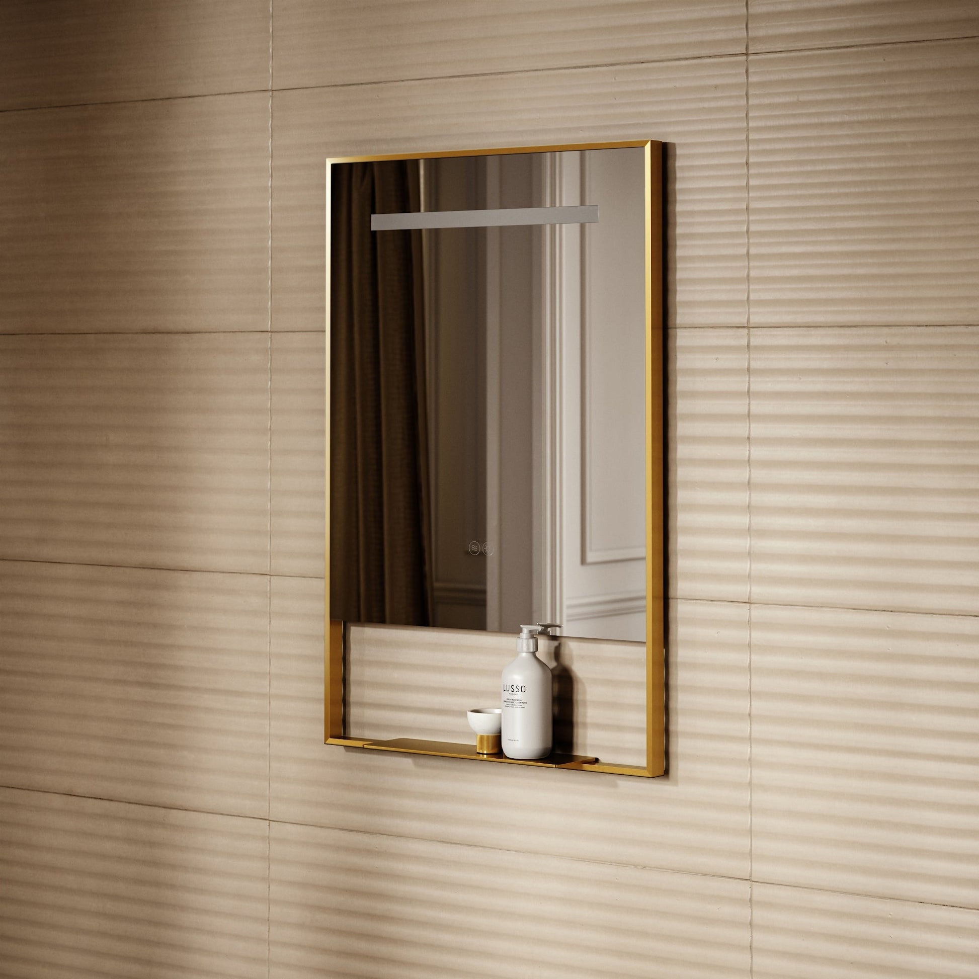 Levante Brushed Gold Mirror With Natural White LED light and Demister 600mm