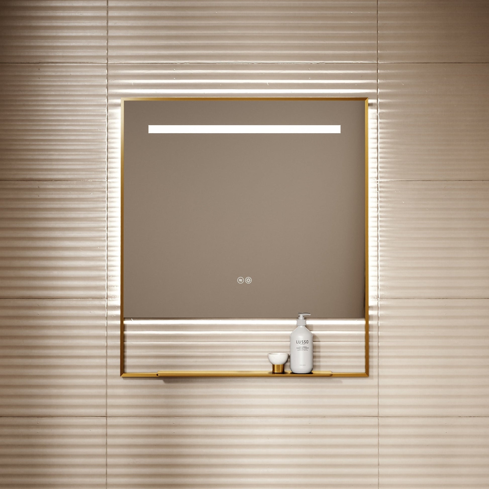 Levante Brushed Gold Mirror With Natural White LED light and Demister 800mm