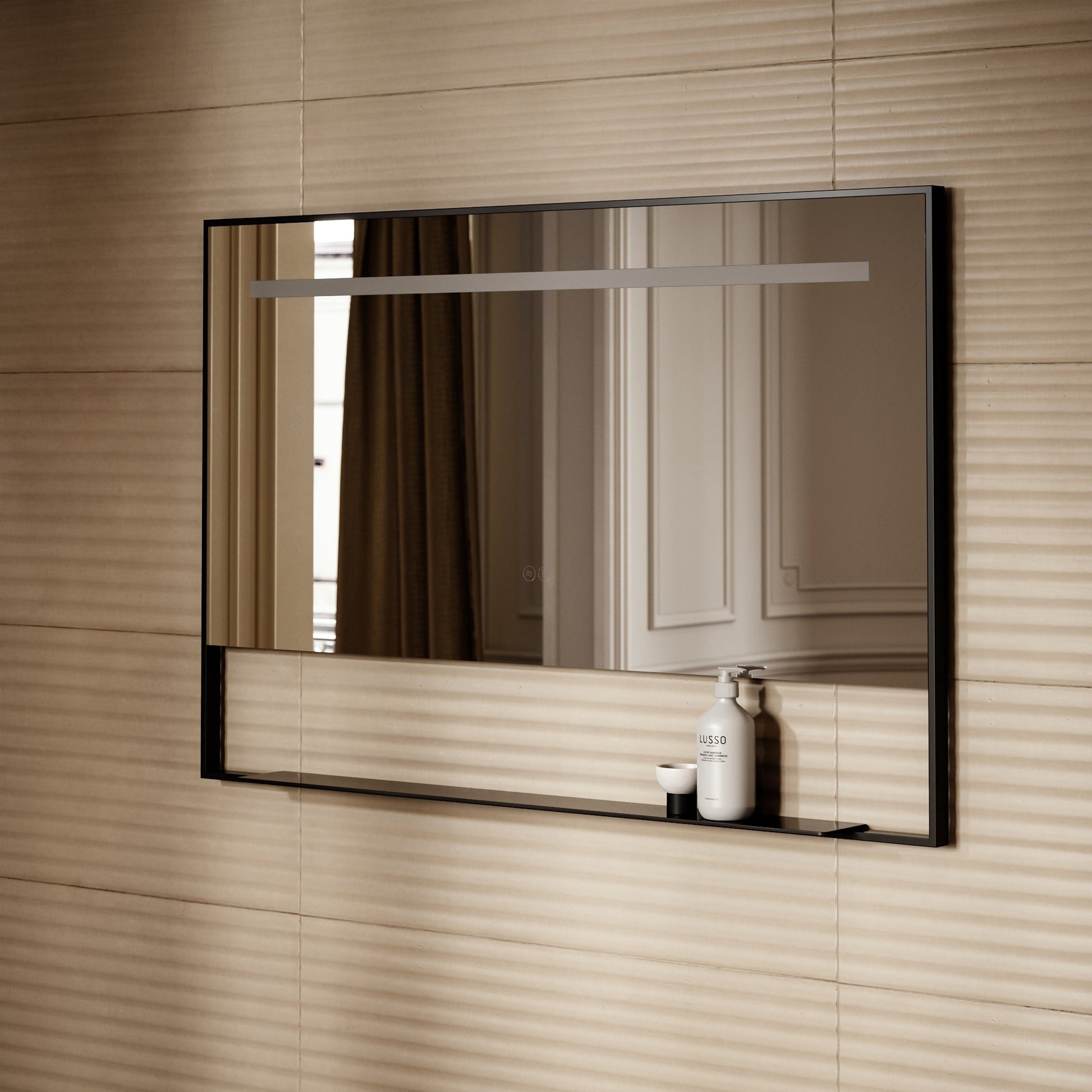 Levante Matte Black Mirror With Natural White LED light and Demister 1200mm