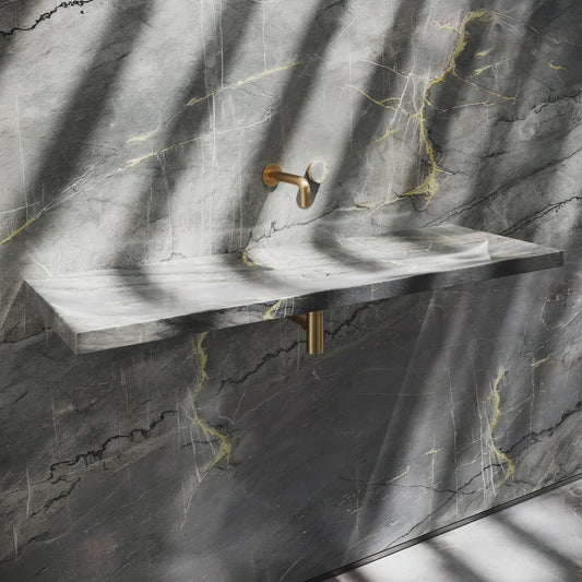 Levitare Amazon Blue Marble Ultra Thin Wall Mounted Basin 1200mm (Centre Waste)