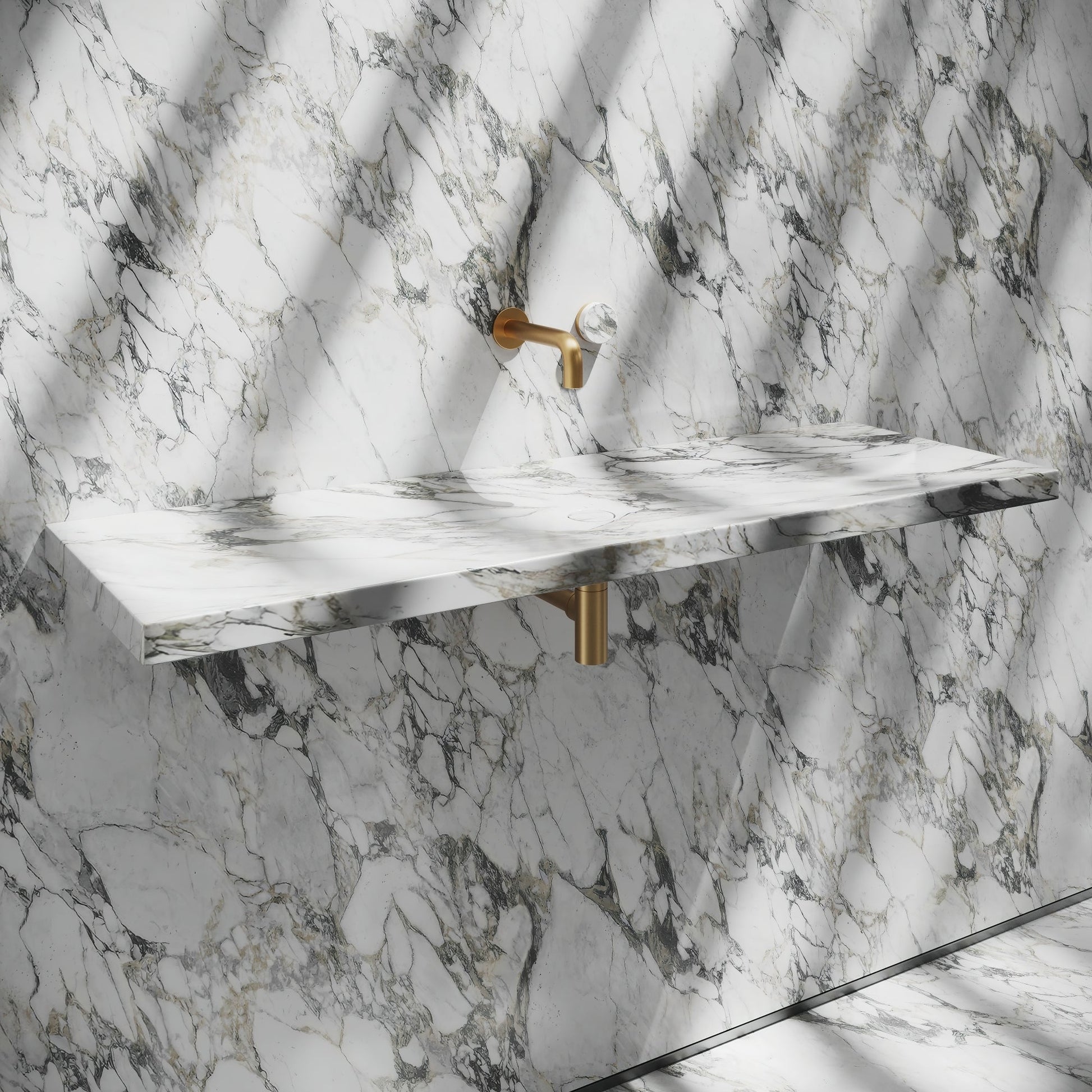 Levitare Arabescato Marble Ultra Thin Wall Mounted Basin 1200mm (Centre Waste)