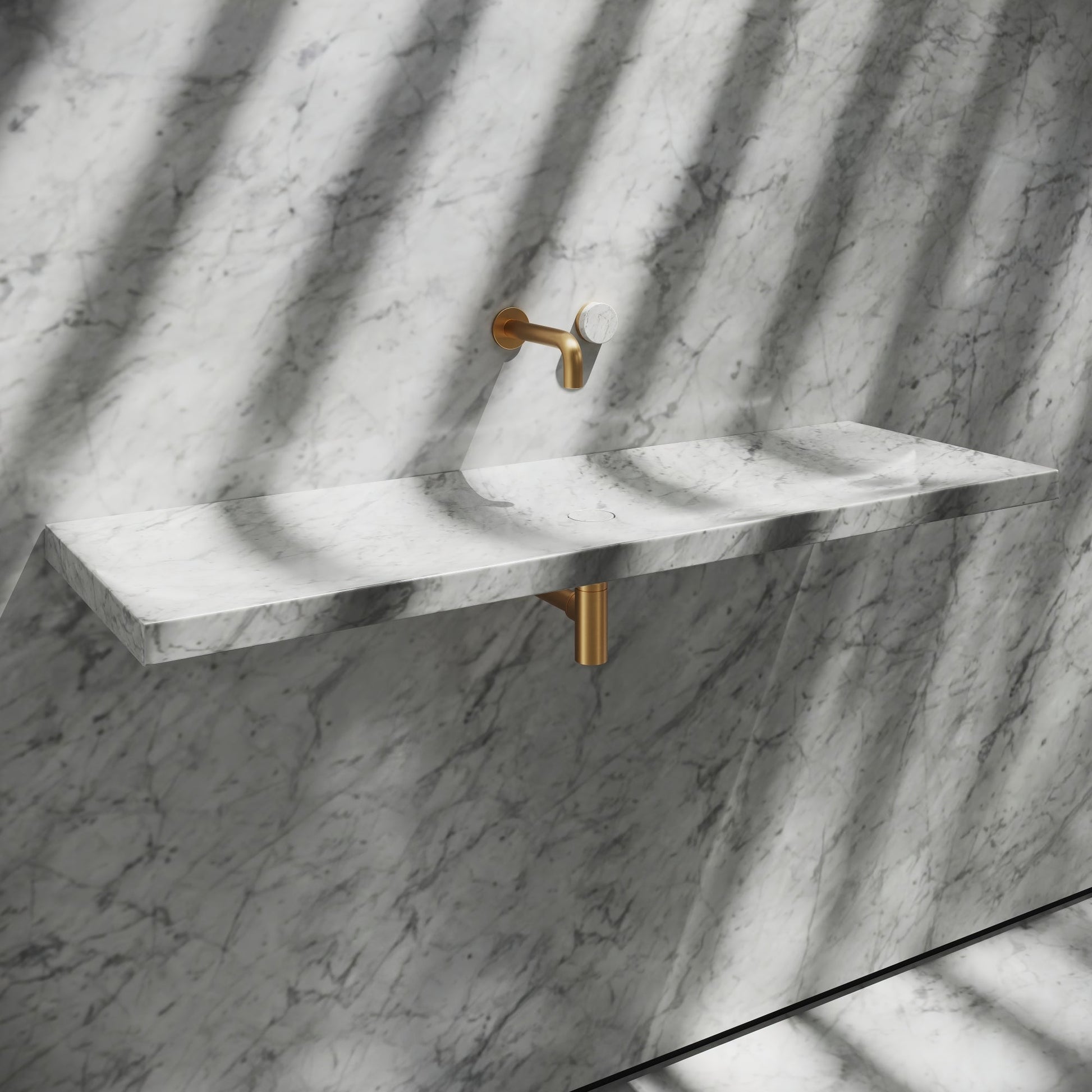 Levitare Carrara Marble Ultra Thin Wall Mounted Basin 1200mm (Centre Waste)