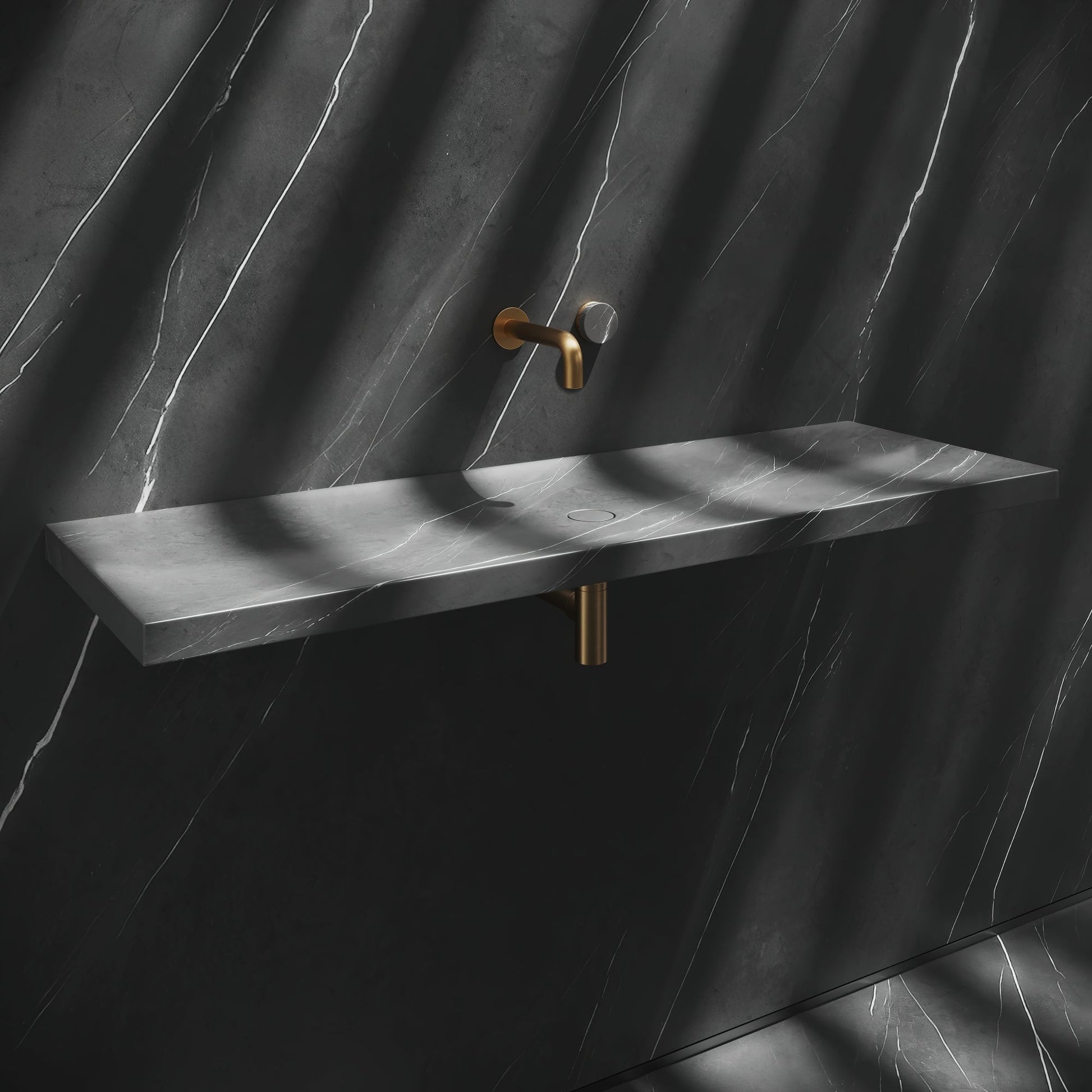Levitare Grey Pietra Marble Ultra Thin Wall Mounted Basin 1200mm (Centre Waste)