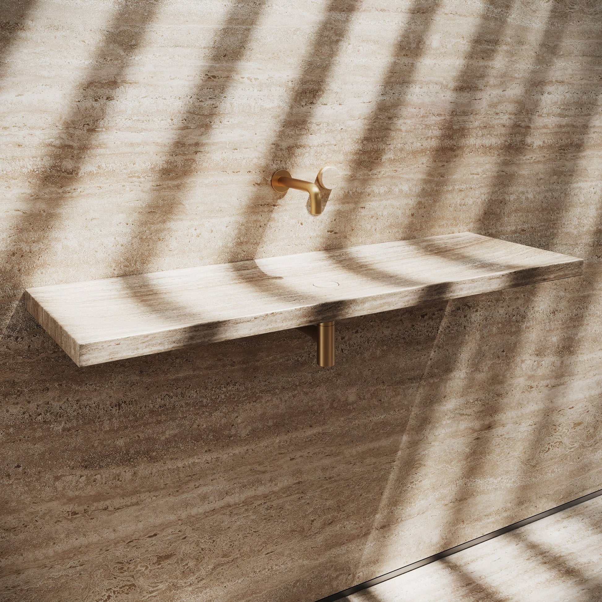 Levitare Travertine Marble Ultra Thin Wall Mounted Basin 1200mm (Centre Waste)