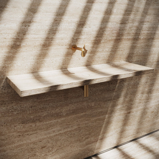 Levitare Travertine Marble Ultra Thin Wall Mounted Basin 1200mm (Centre Waste)