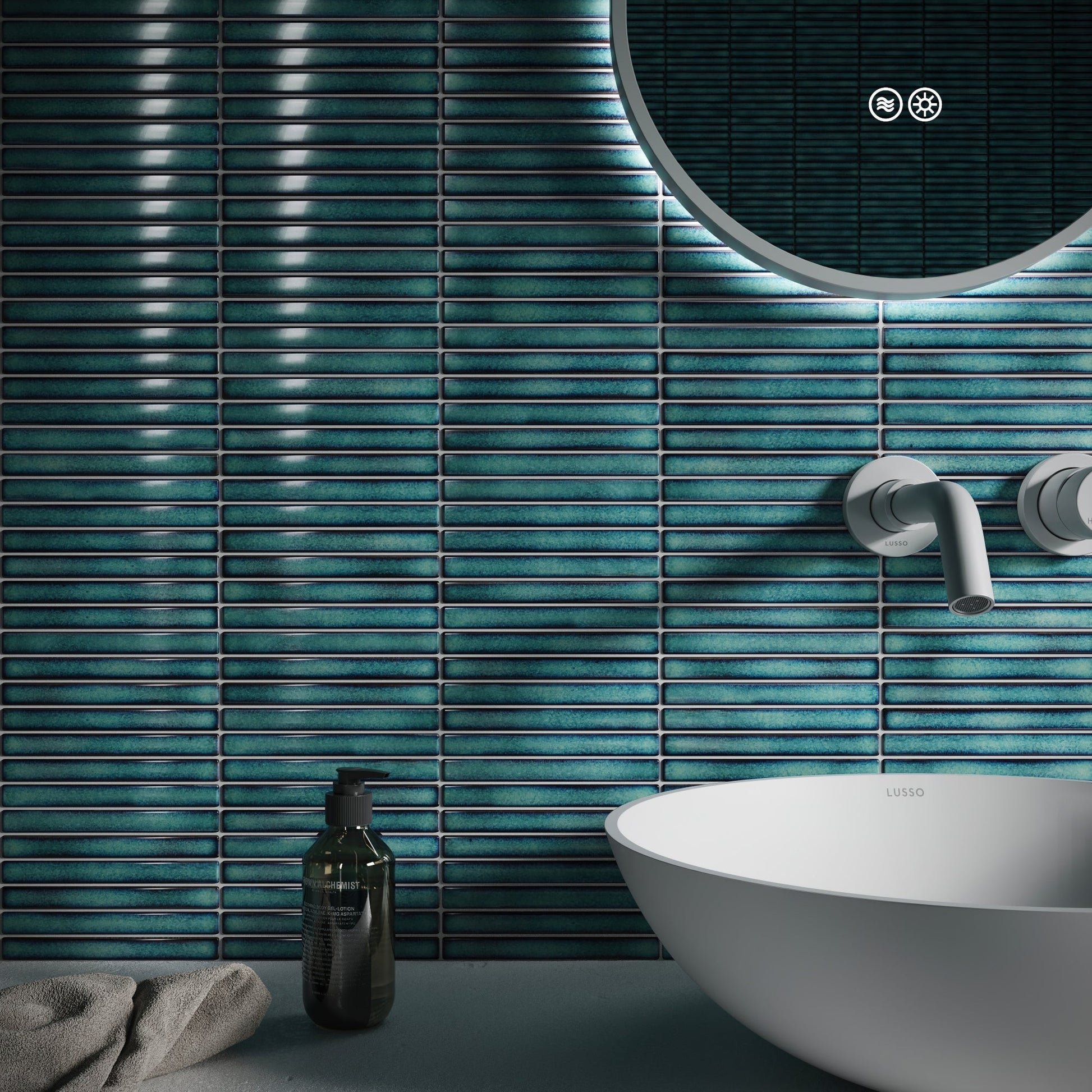 Linear Mosaic Aqua Gem Blue Glazed Porcelain Wall Tile