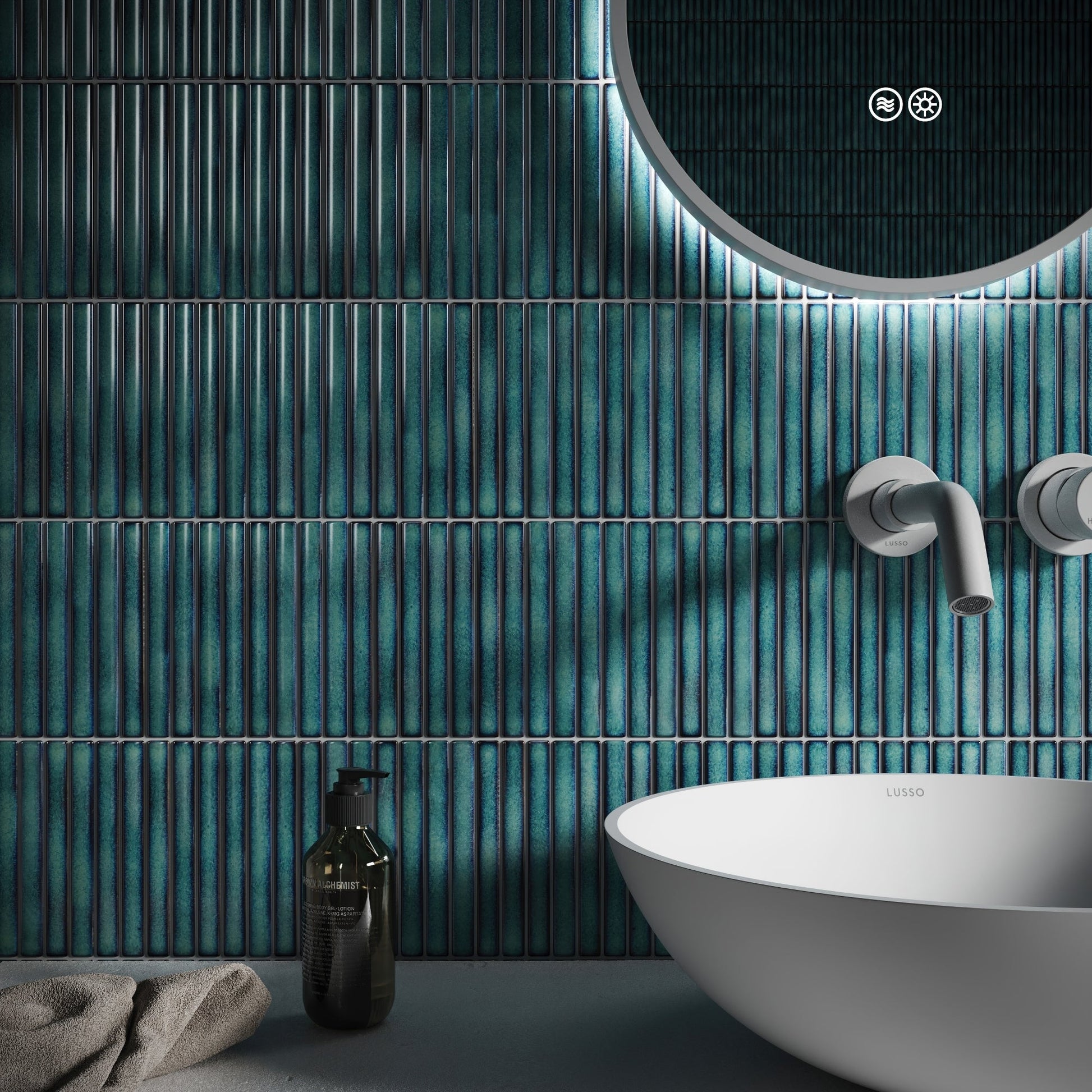 Linear Mosaic Aqua Gem Blue Glazed Porcelain Wall Tile