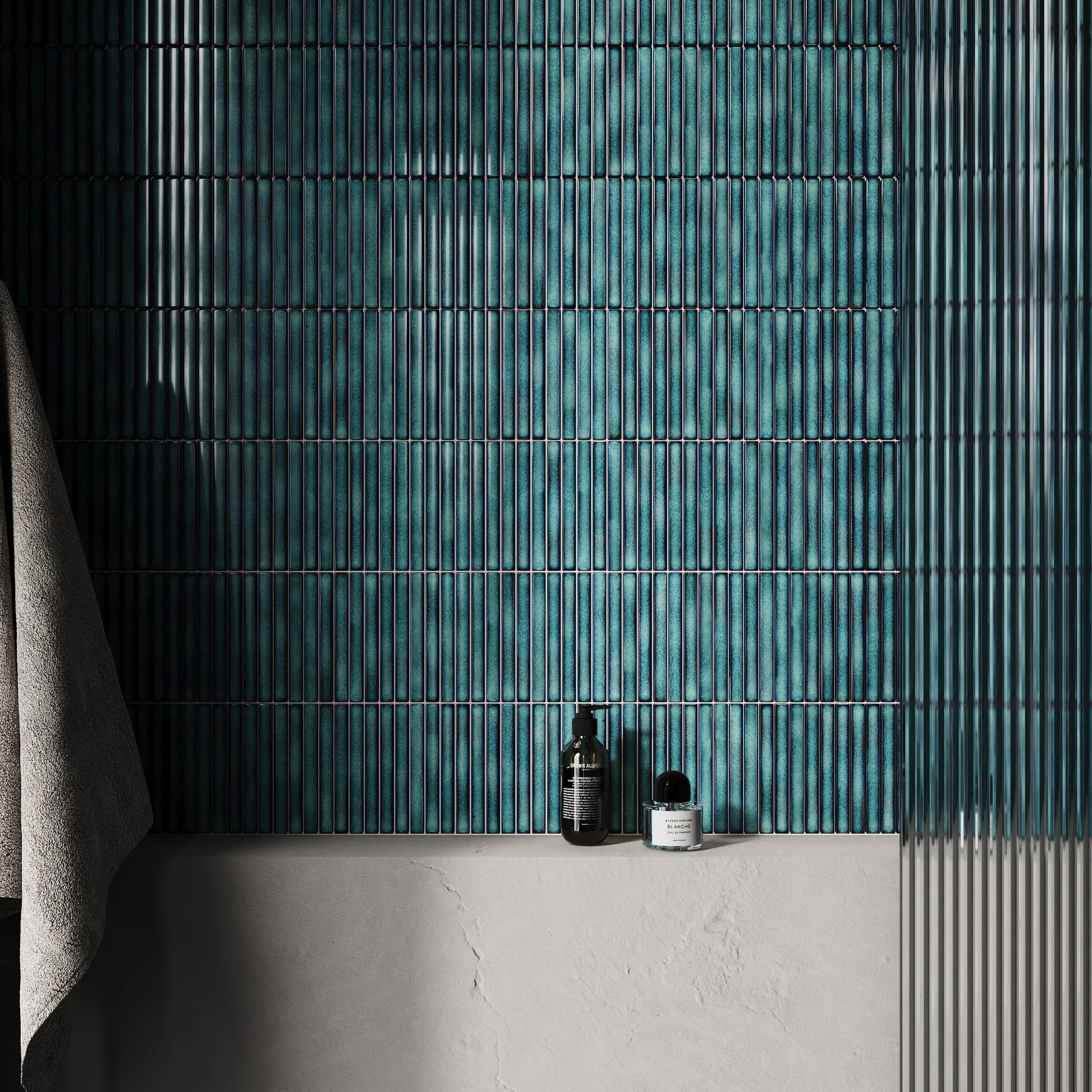 Linear Mosaic Aqua Gem Blue Glazed Porcelain Wall Tile