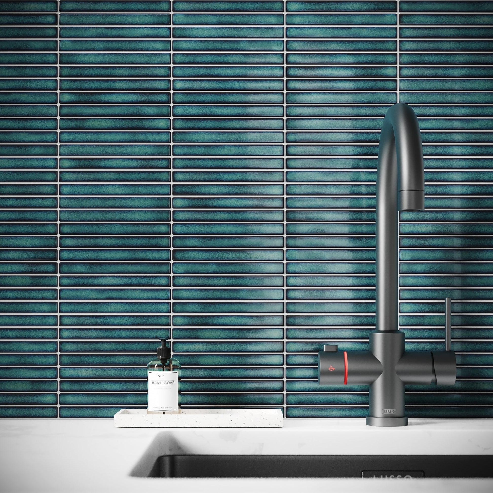 Linear Mosaic Aqua Gem Blue Glazed Porcelain Wall Tile
