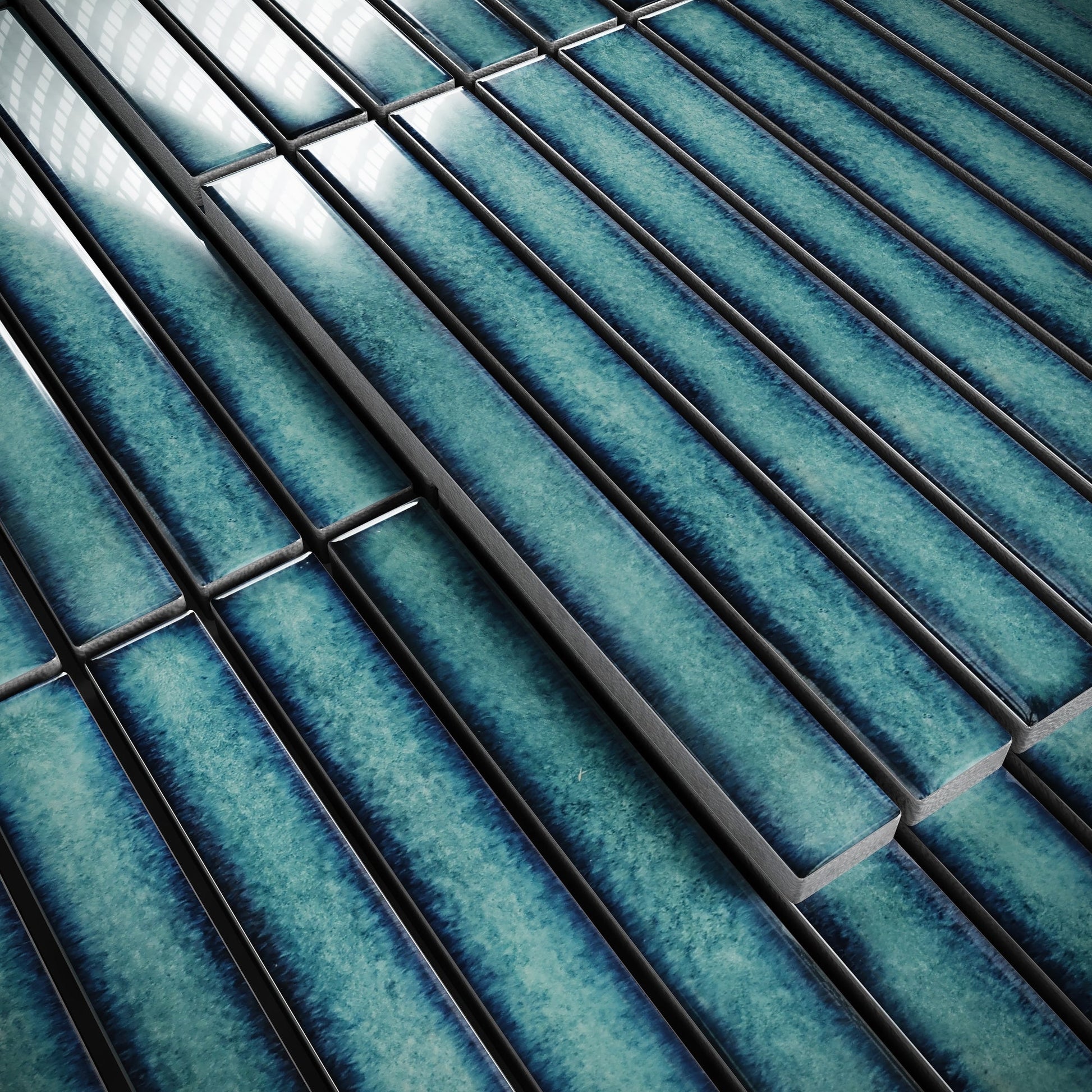 Linear Mosaic Aqua Gem Blue Glazed Porcelain Wall Tile