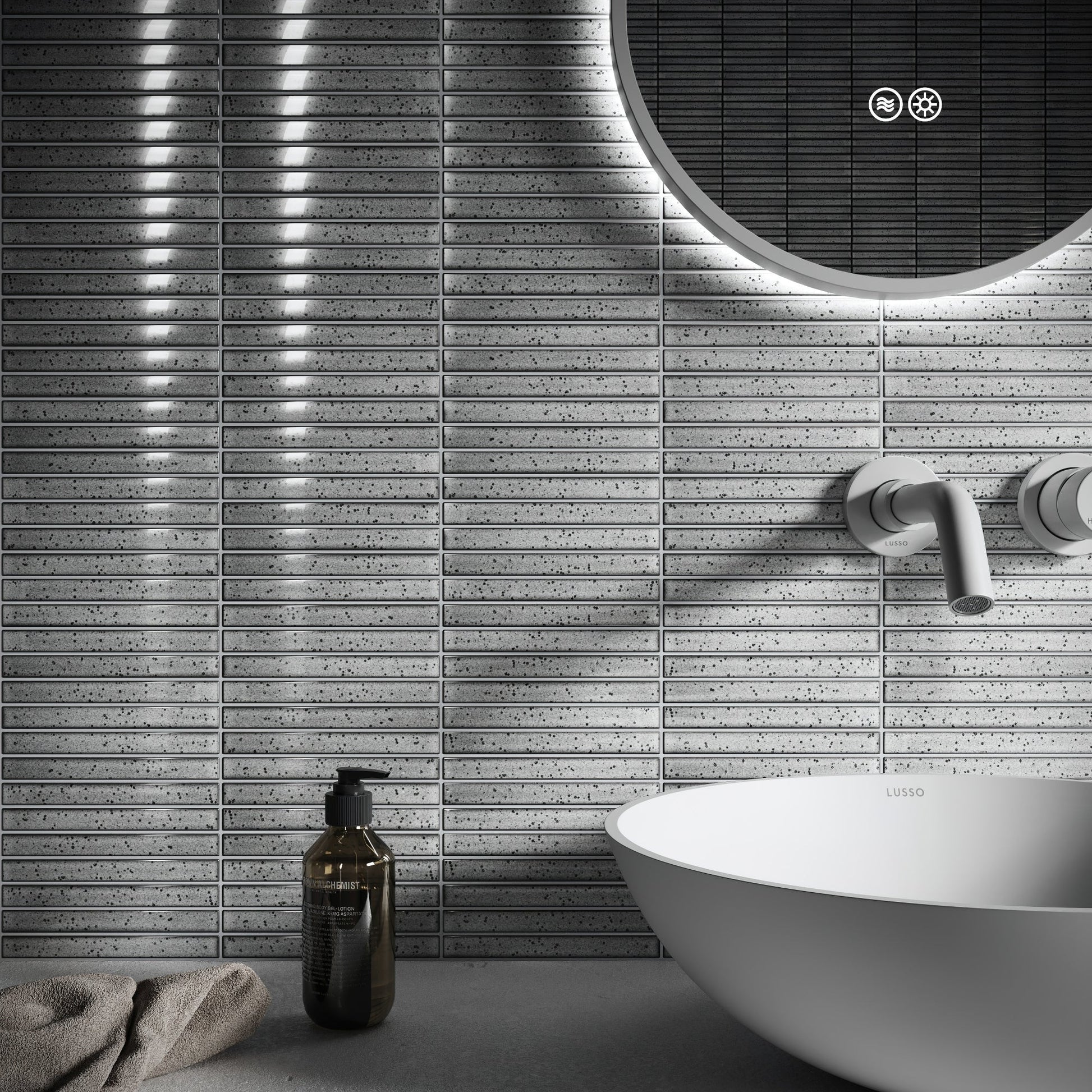 Linear Mosaic Ash Cloud Grey Glazed Porcelain Wall Tile