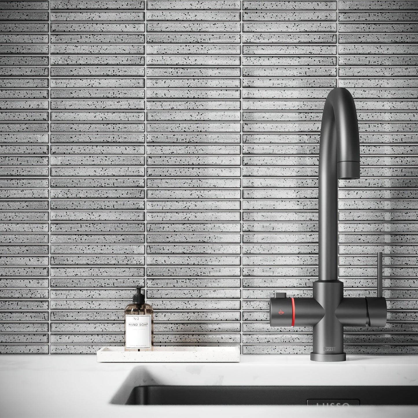 Linear Mosaic Ash Cloud Grey Glazed Porcelain Wall Tile