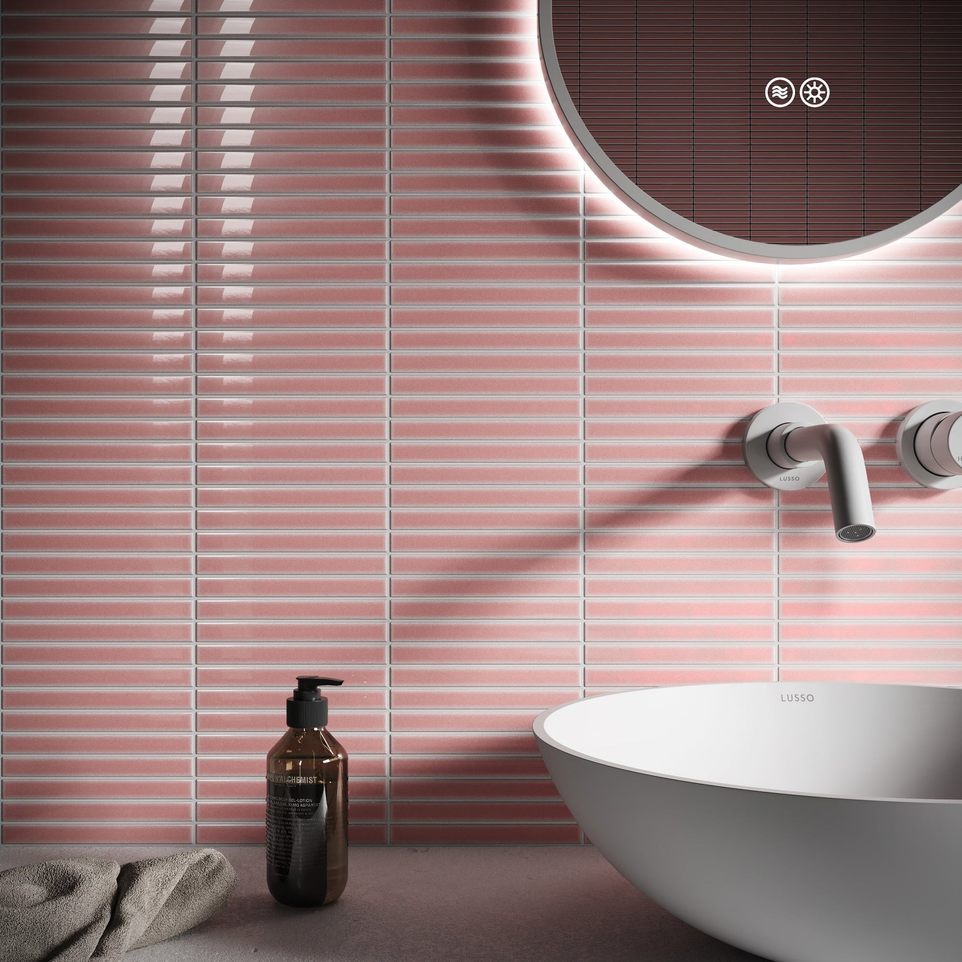 Linear Mosaic Blush Rose Pink Glazed Porcelain Wall Tile