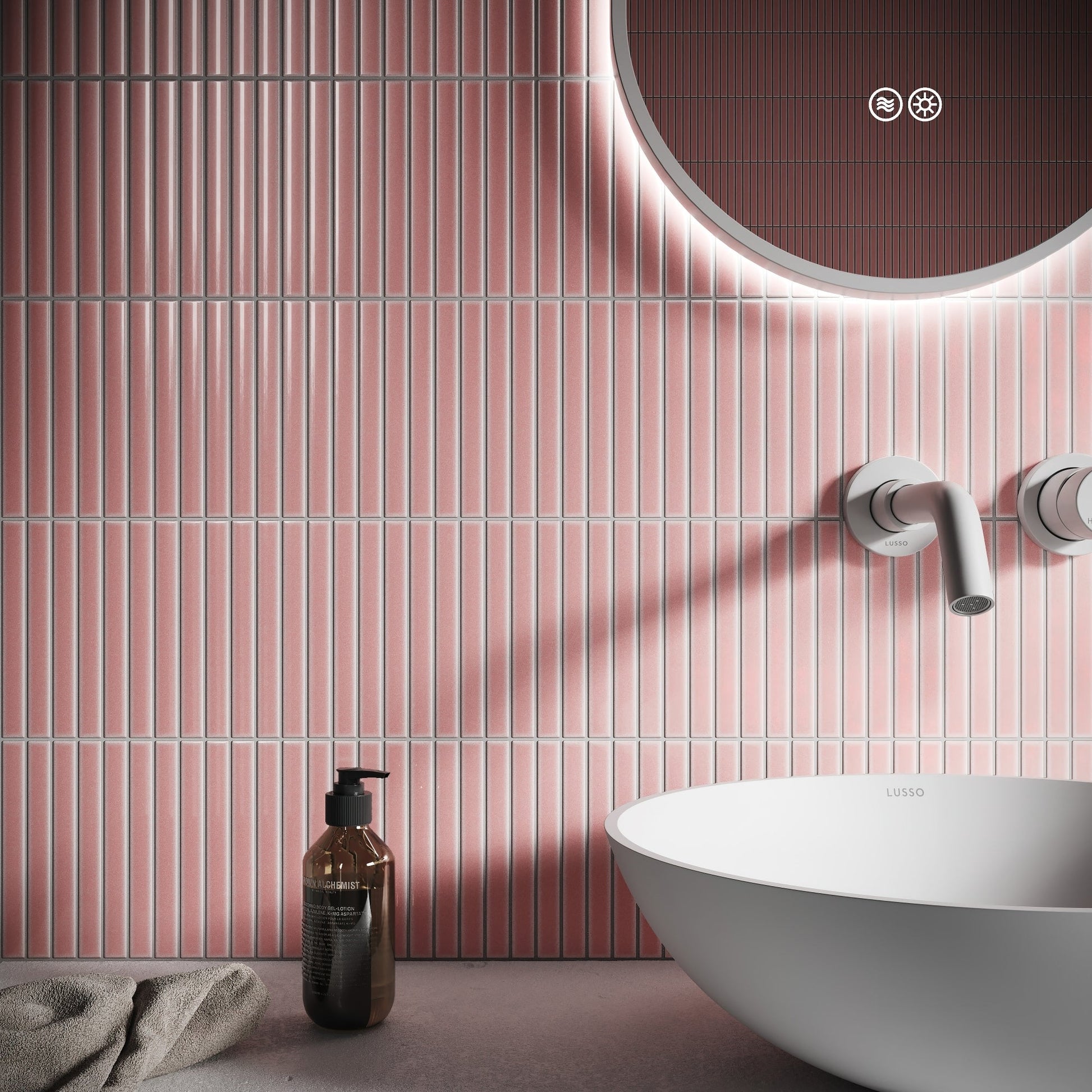Linear Mosaic Blush Rose Pink Glazed Porcelain Wall Tile