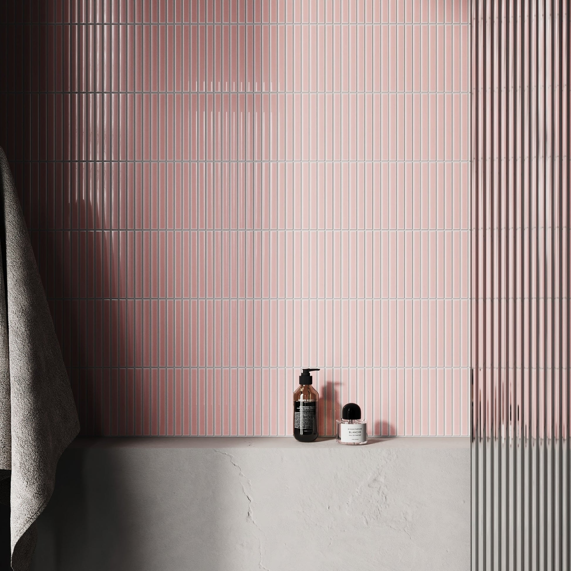 Linear Mosaic Blush Rose Pink Glazed Porcelain Wall Tile