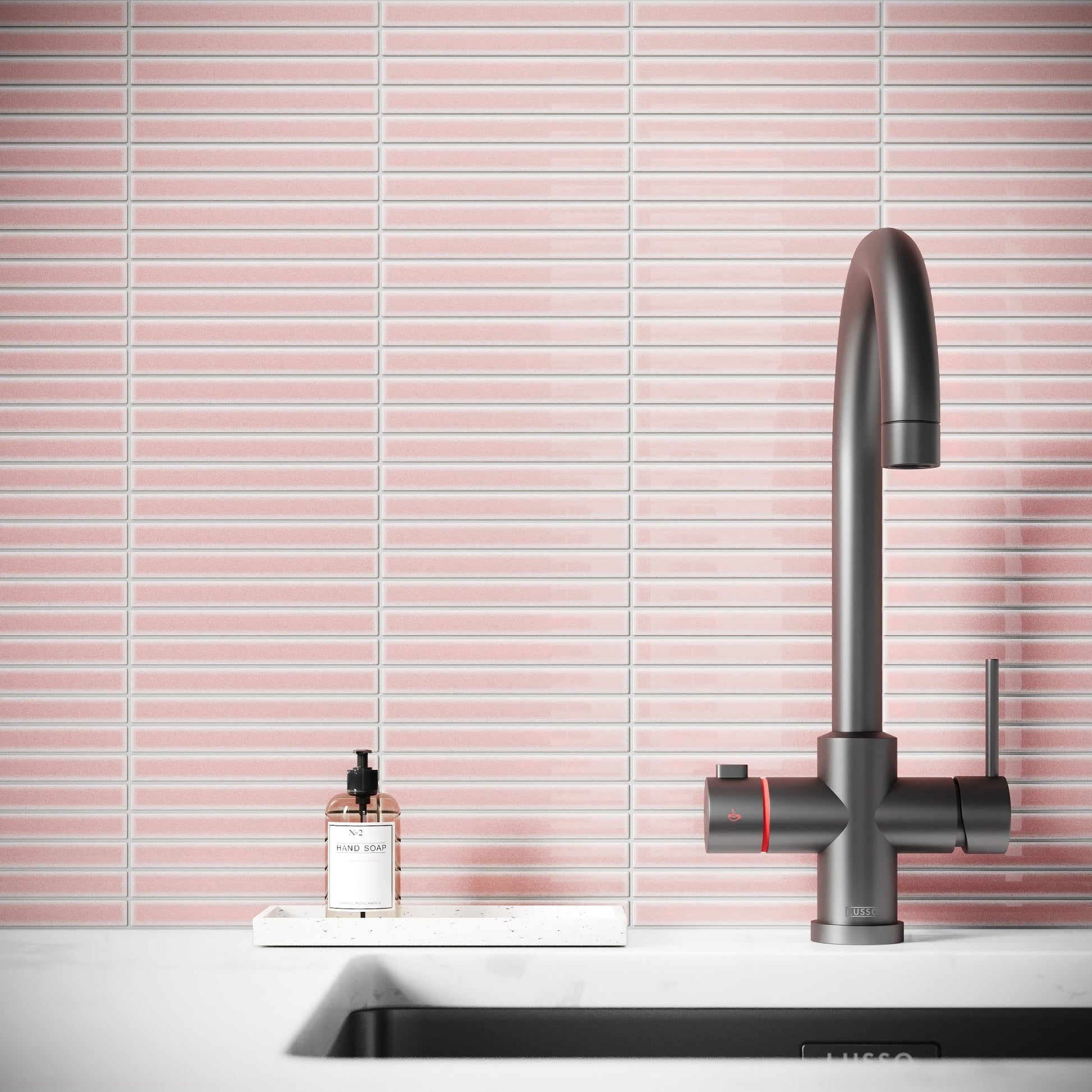 Linear Mosaic Blush Rose Pink Glazed Porcelain Wall Tile