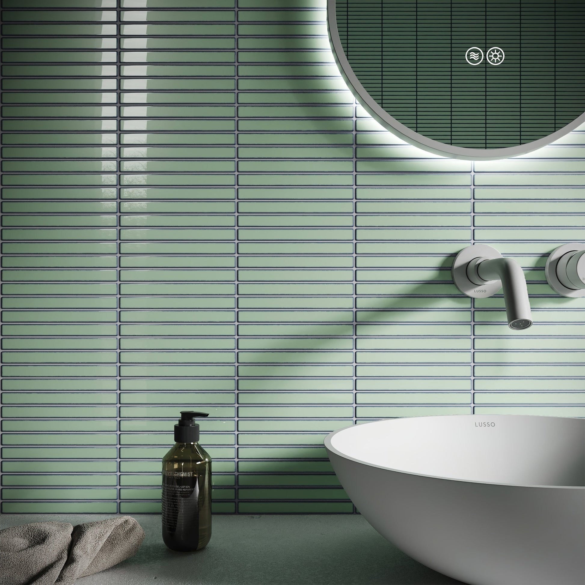 Linear Mosaic Olive Grove Green Glazed Porcelain Wall Tile