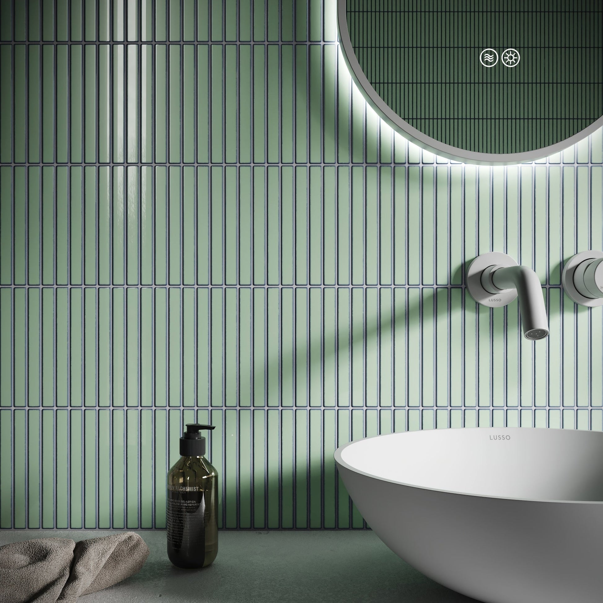Linear Mosaic Olive Grove Green Glazed Porcelain Wall Tile
