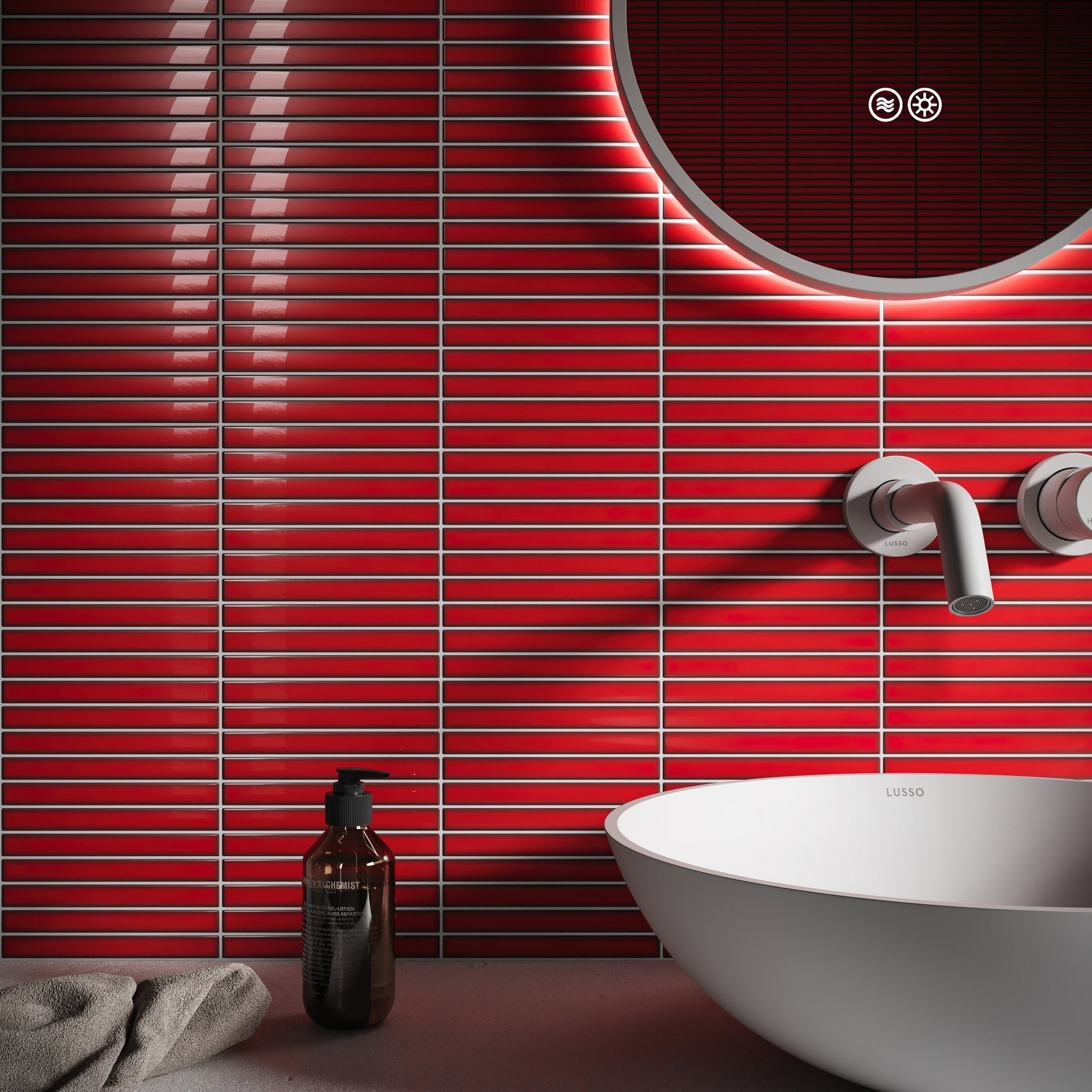Linear Mosaic Ruby Spark Red Glazed Porcelain Wall Tile