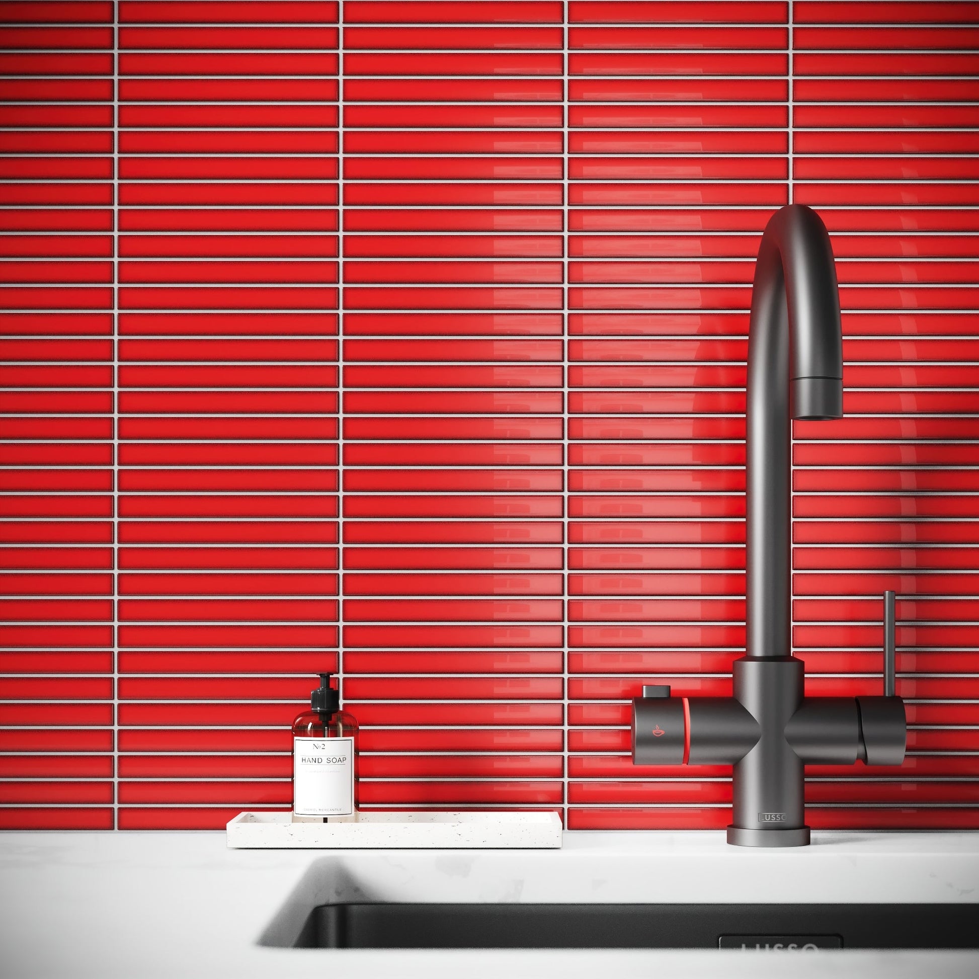 Linear Mosaic Ruby Spark Red Glazed Porcelain Wall Tile