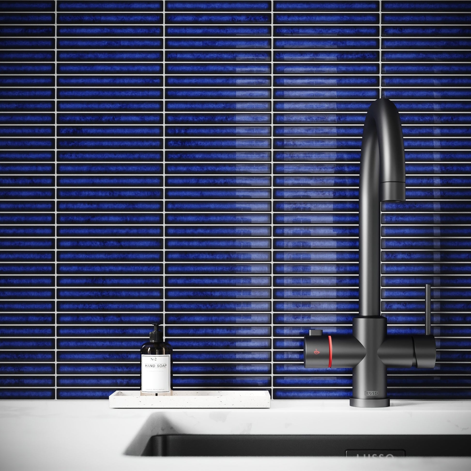Linear Mosaic Sapphire Glow Blue Glazed Porcelain Wall Tile