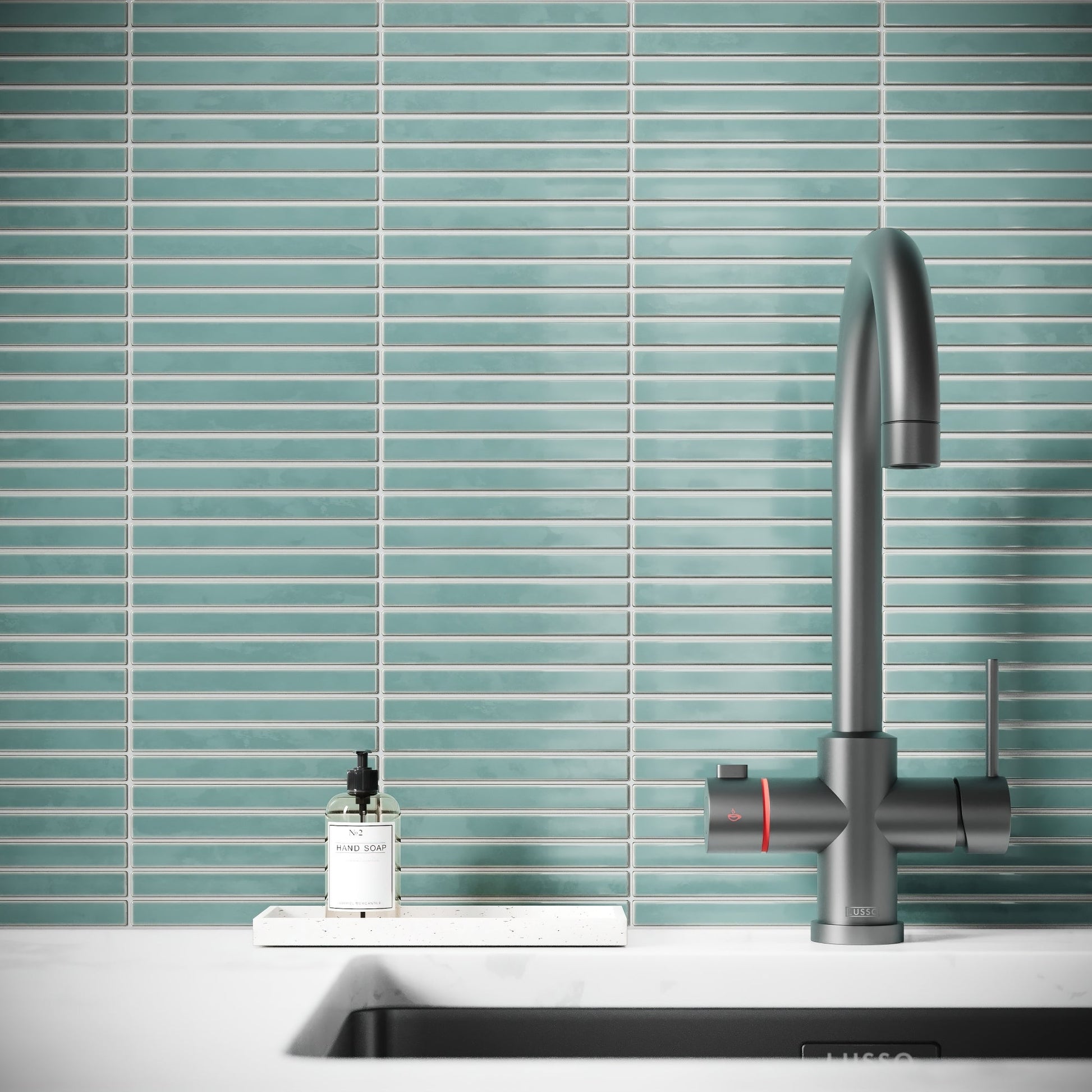 Linear Mosaic Tiffany Blue Glazed Porcelain Wall Tile