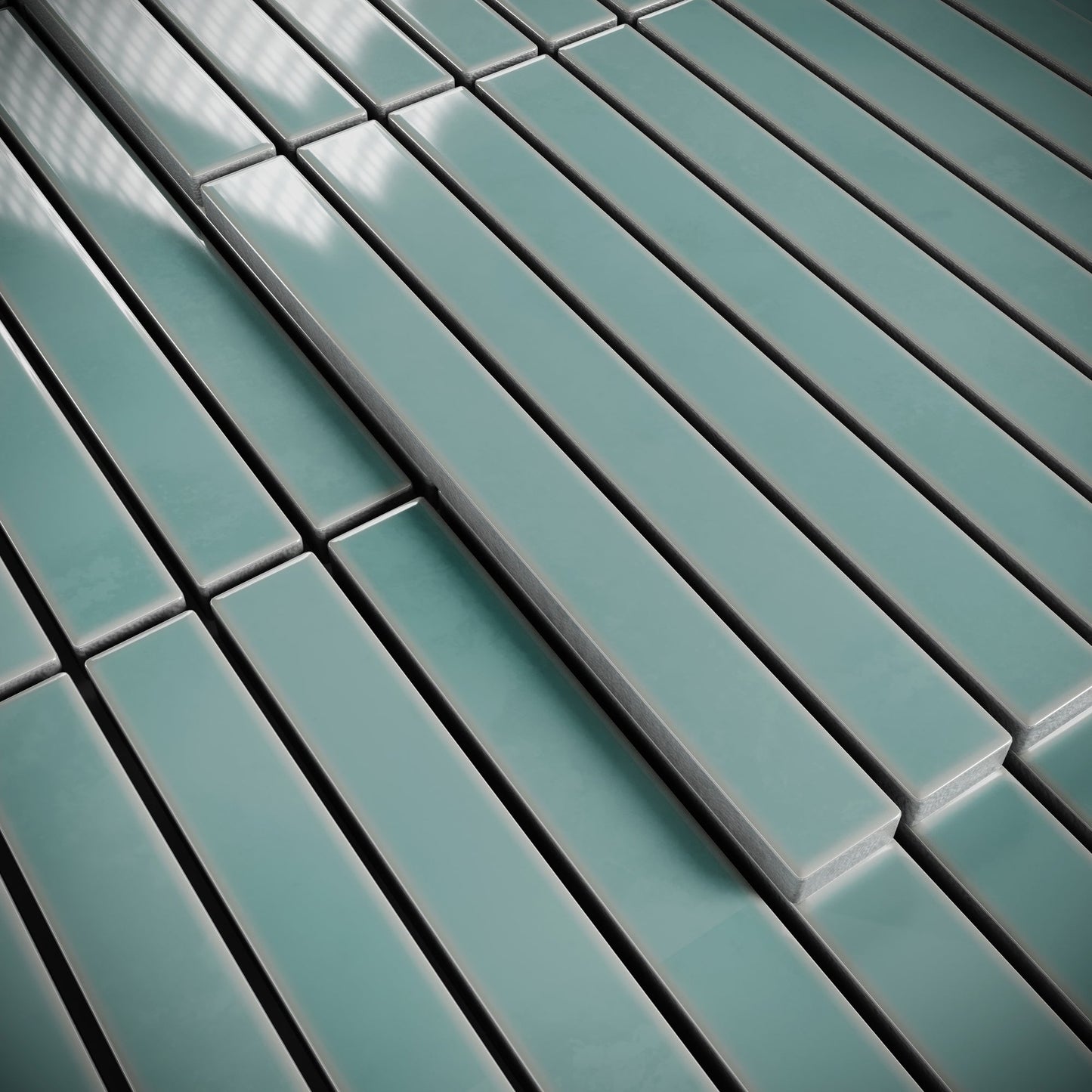 Linear Mosaic Tiffany Blue Glazed Porcelain Wall Tile