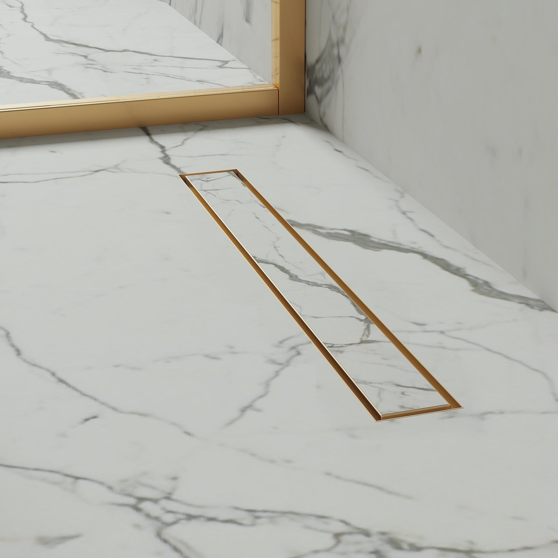 Linear Wet Room Walk in Shower Tray Kit + Tanking Kit + Brushed Gold Waste Kit