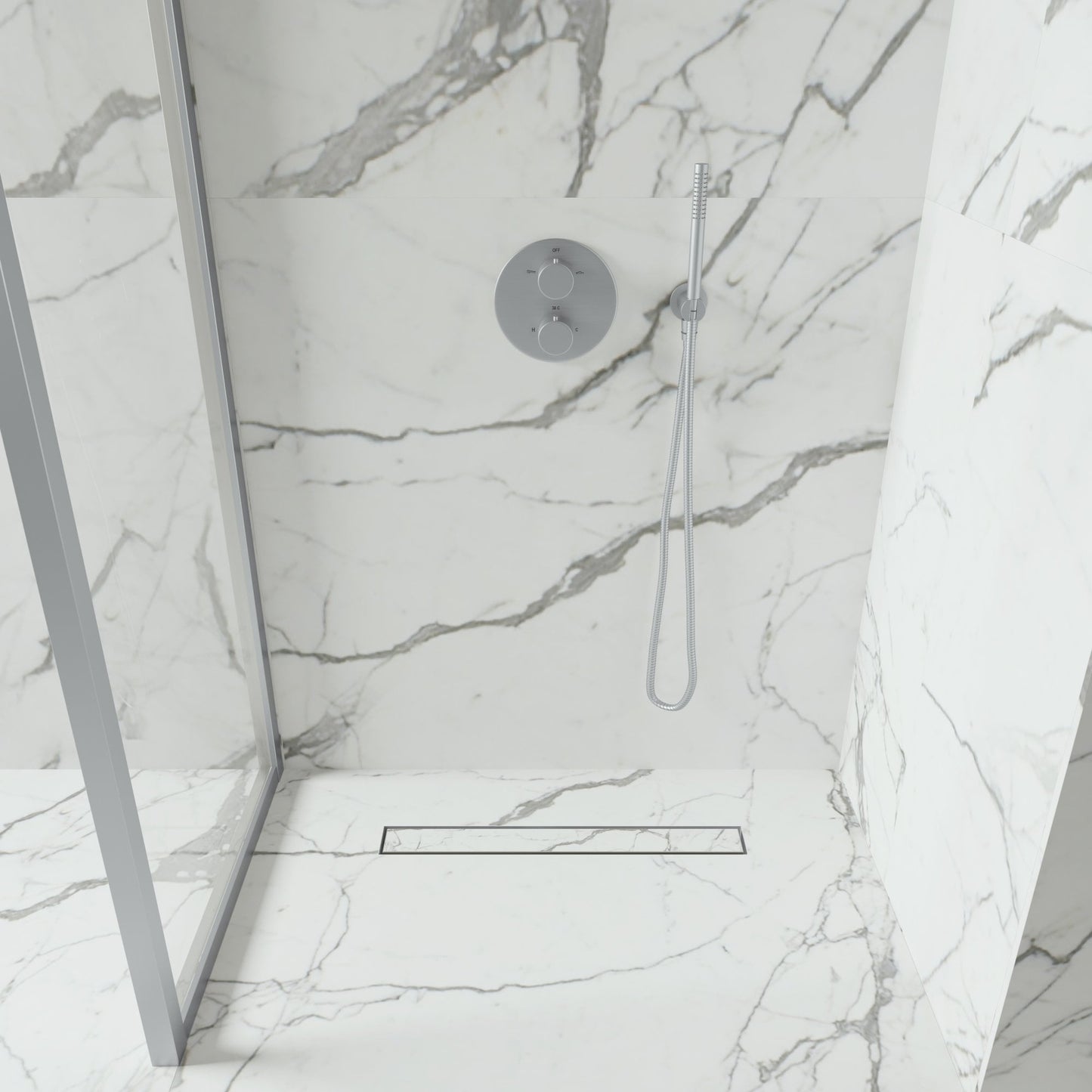 Linear Wet Room Walk in Shower Tray Kit + Tanking Kit + Brushed Stainless Waste Kit