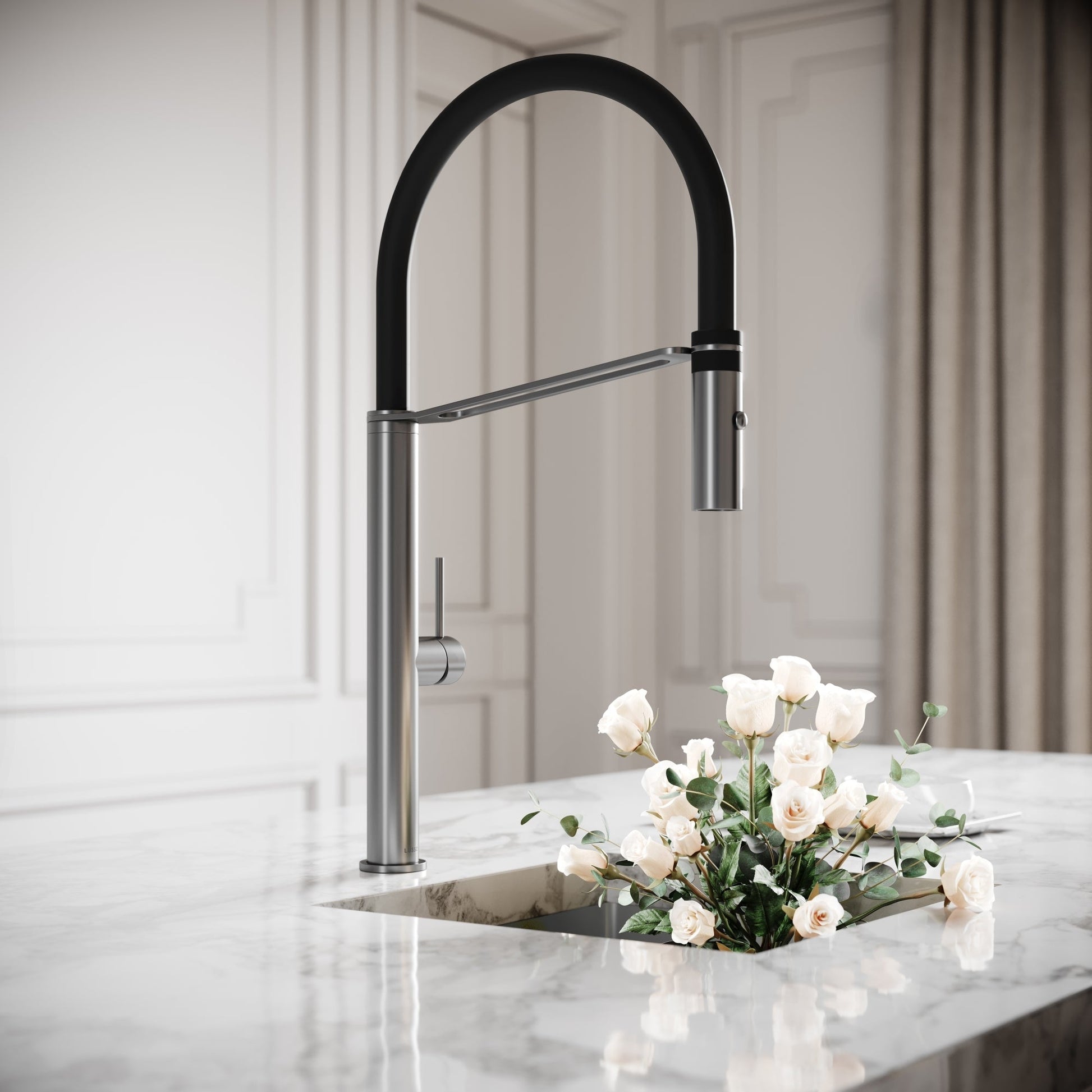 Livello Brushed Stainless Pull Out Kitchen Mixer Tap