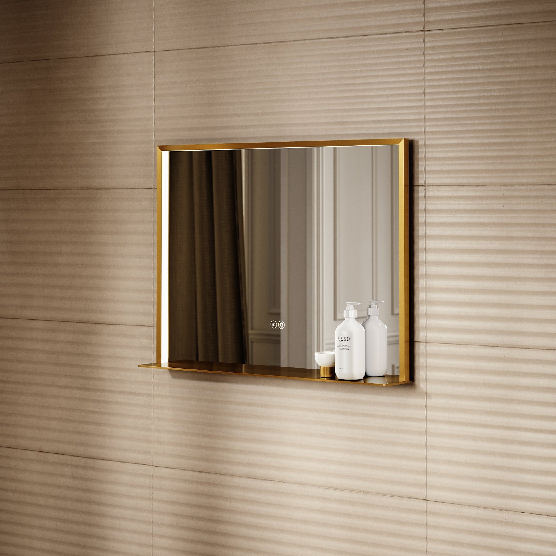 Lumiere Brushed Gold Mirror With Natural White LED light and Demister 600mm