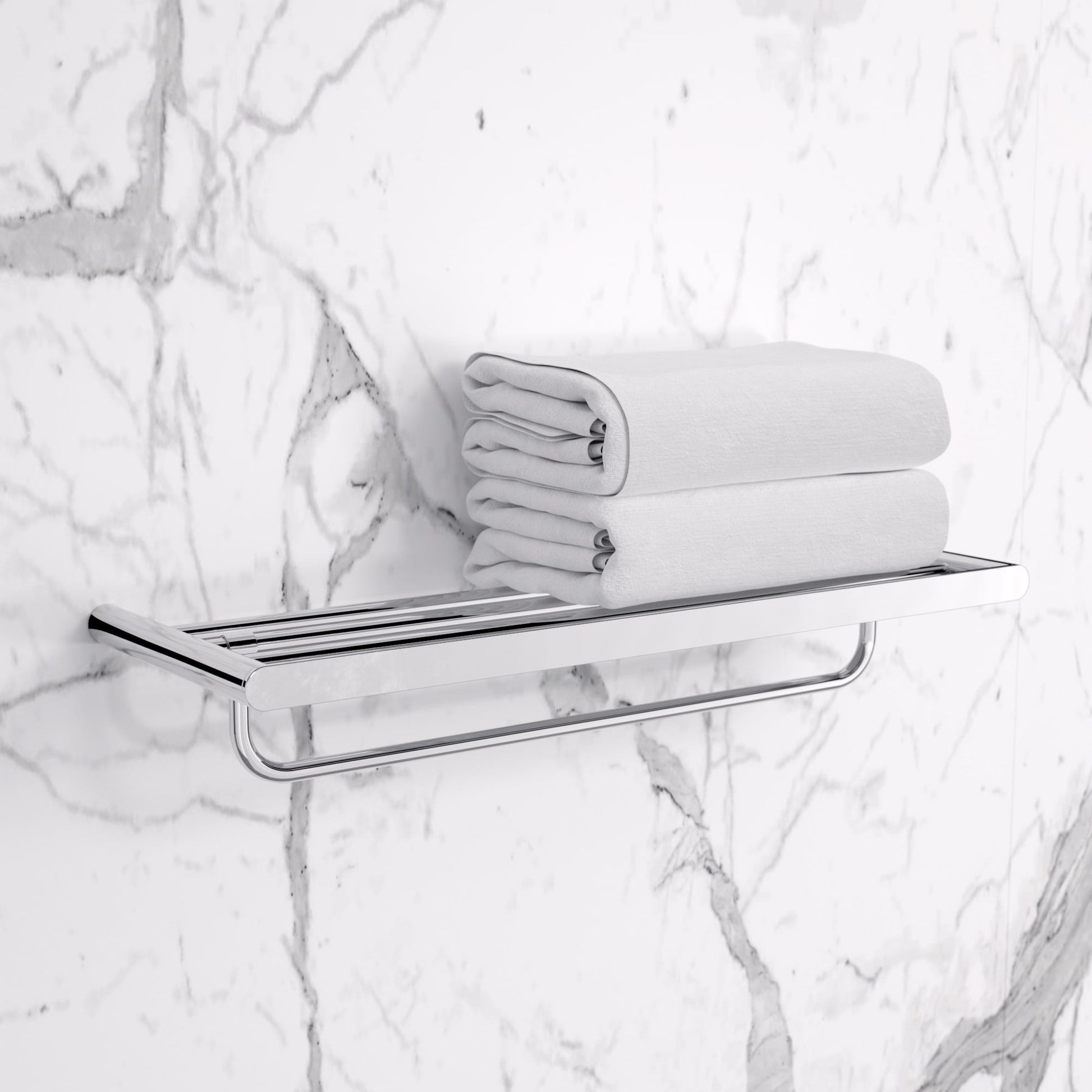 Lusso Chrome Luxe Towel Shelf With Rail 600mm