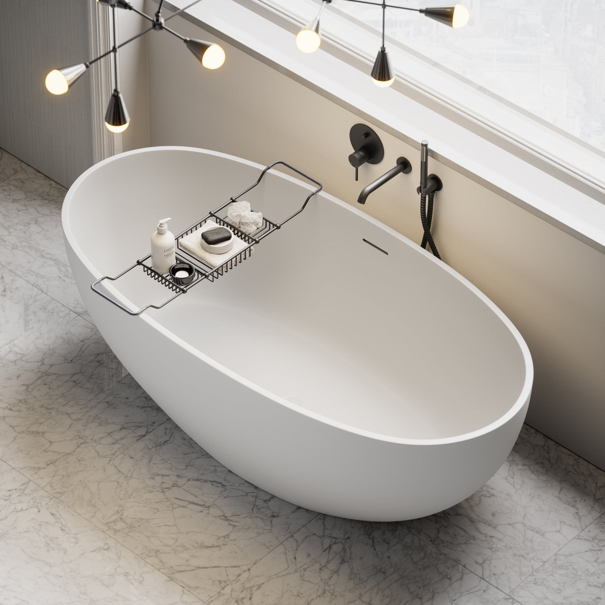 Lusso Decor Matte Black Bath Caddy Rack (730-820mm)